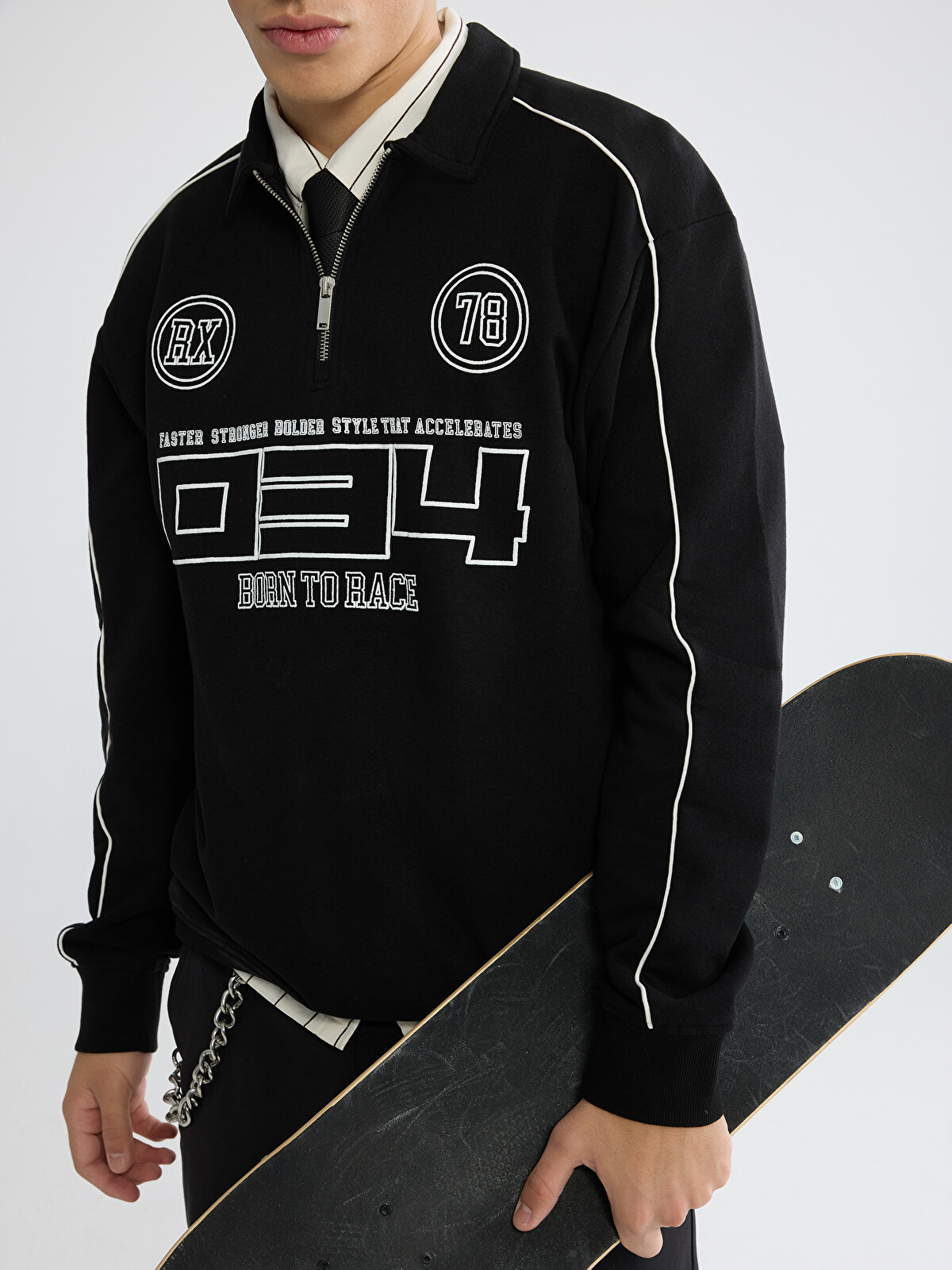 メンズウェア POLO CRAZY BACK LOGO XSIDE Siyah Polo Yaka Baskılı Erkek Sweatshirt - S66504Z8-CVL | LCW