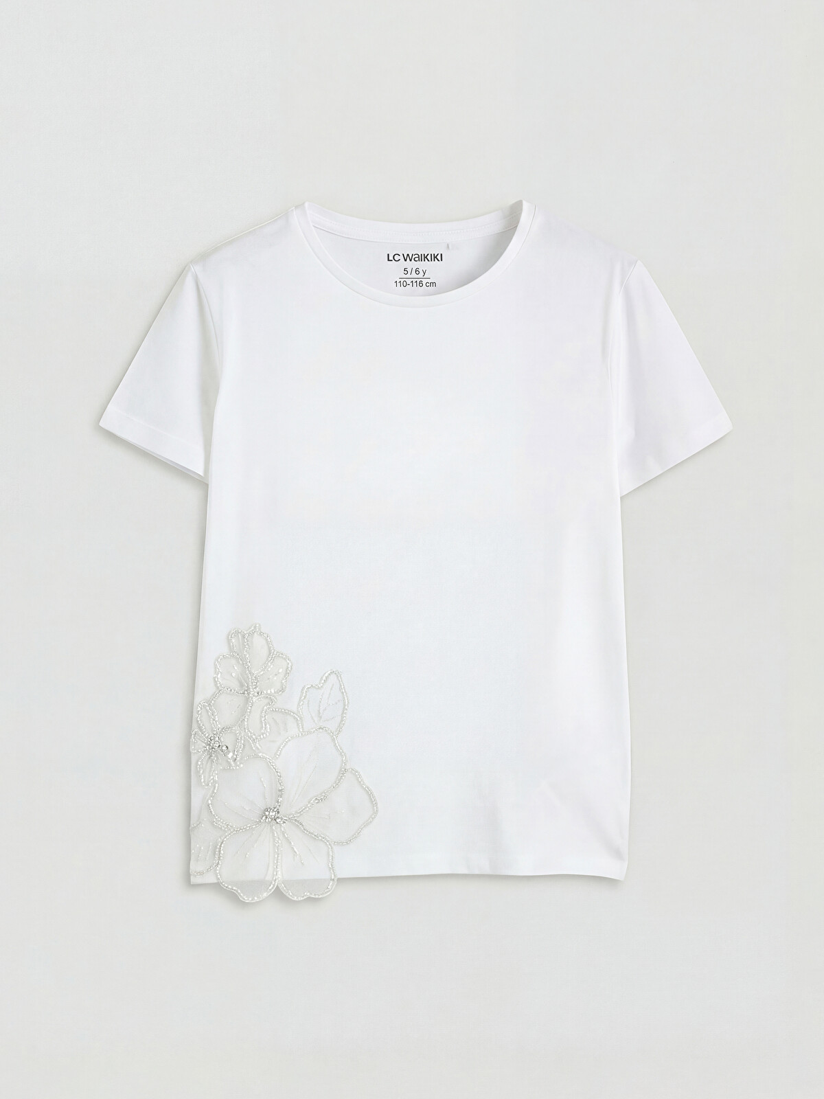 ⭐️K⭐️ LCW Kids Beyaz Çiçek Detaylı Kız Çocuk Tişört - S66834Z4-Q6K | LCW