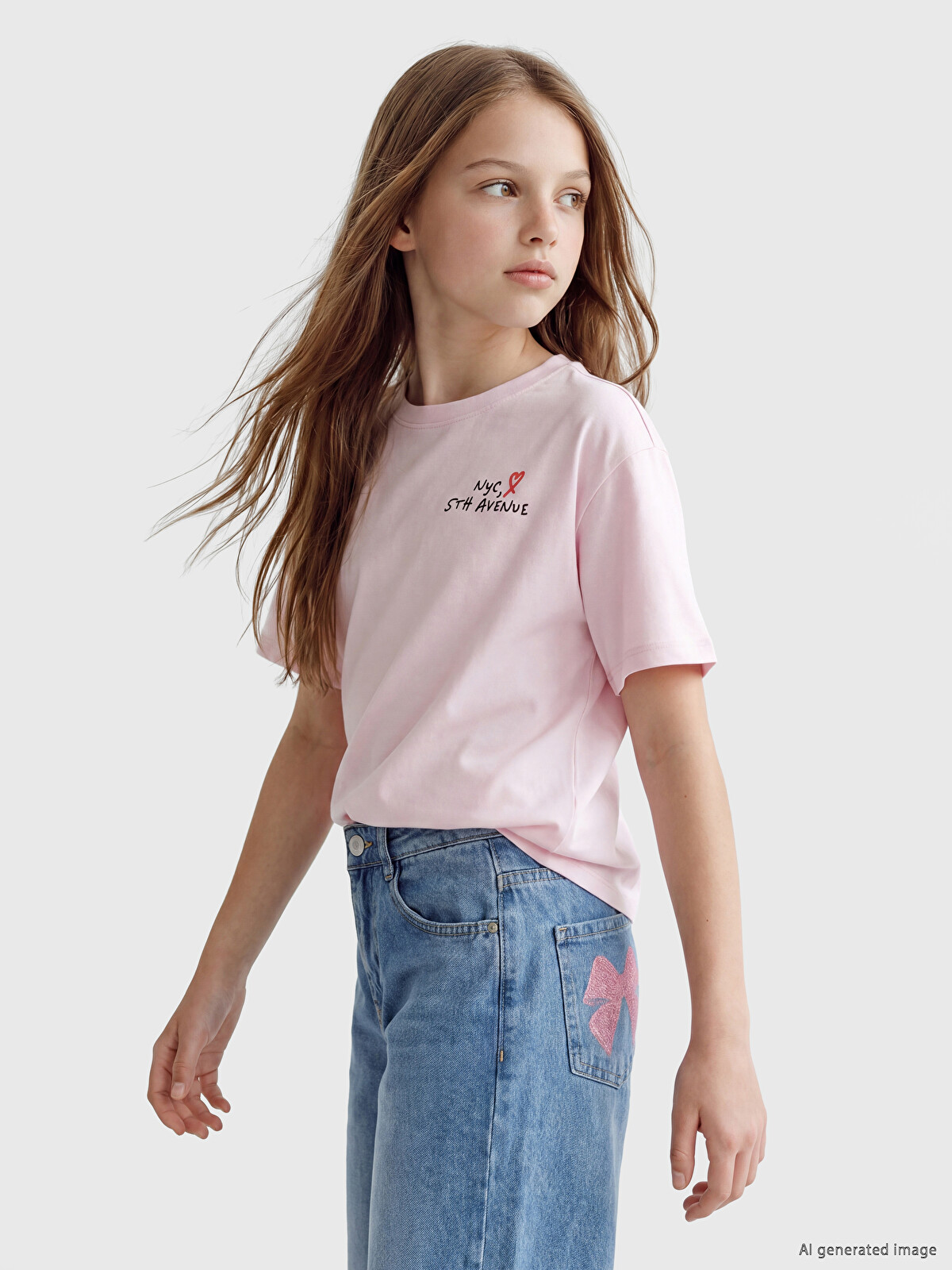 LCW Kids Nyc Letter Printed Girls' T-shirt - S66945Z4-ZN8 | LC Waikiki
