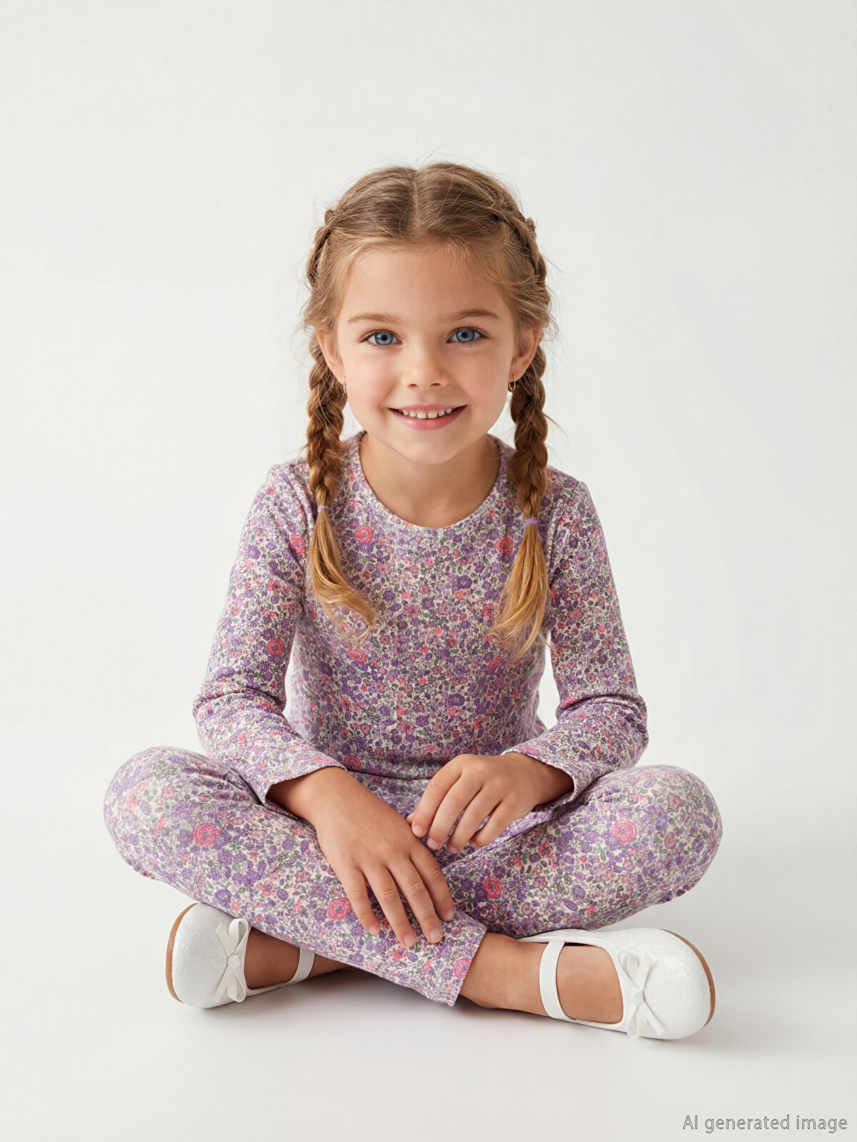LCW Kids Pembe Bisiklet Yaka Çiçekli Kız Çocuk Fitilli Tişört