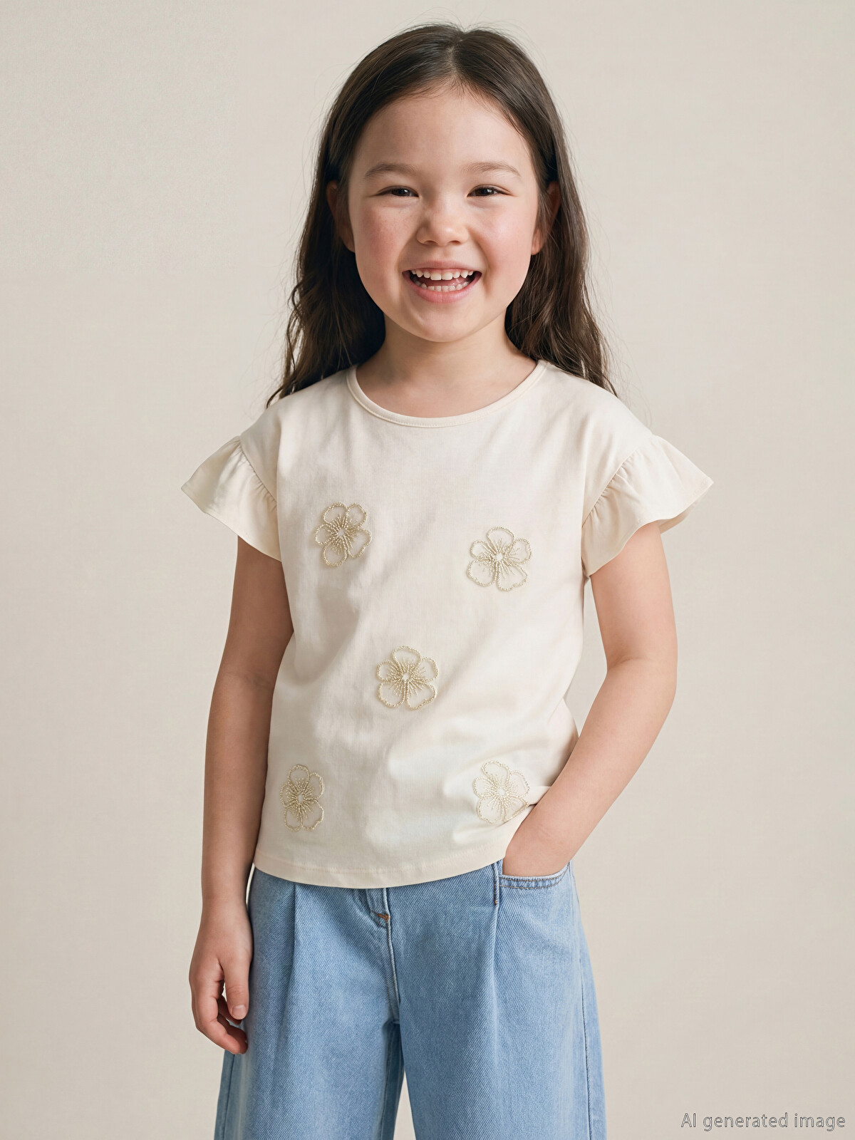 LCW Kids Floral Embroidered Girls' T-shirt - S67275Z1-FRC | LC Waikiki