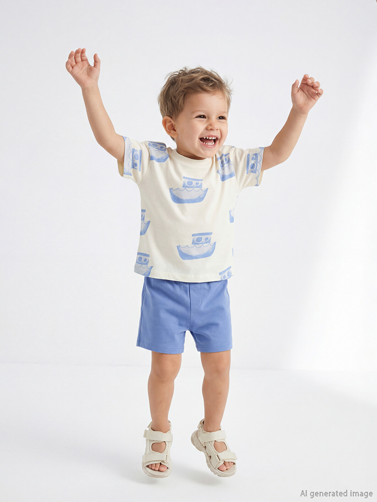 れページ LCW baby Ekru Bisiklet Yaka Erkek Bebek Tişört ve Şort - S67279Z1