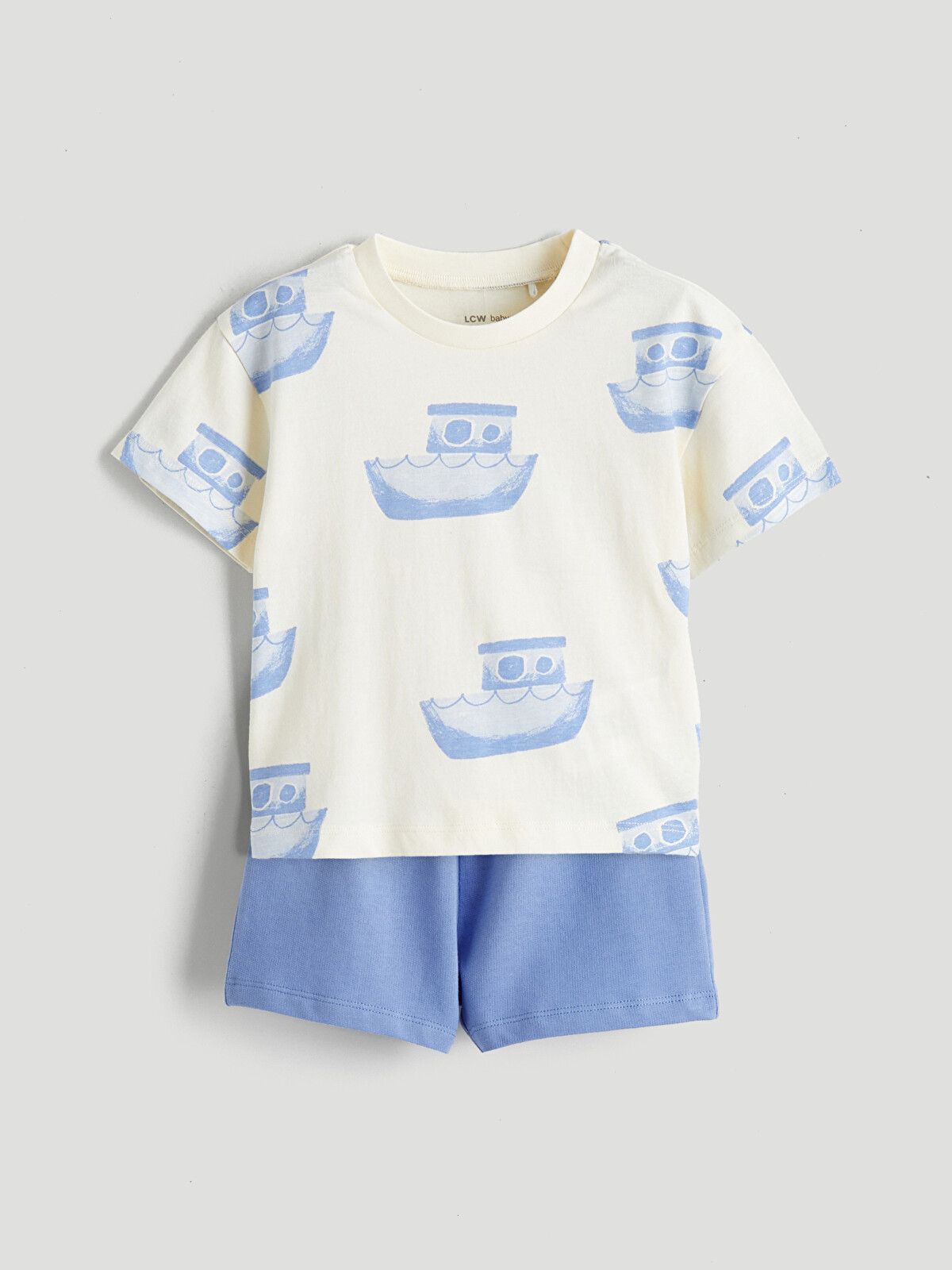 LCW baby Ekru Bisiklet Yaka Erkek Bebek Tişört ve Şort - S67279Z1