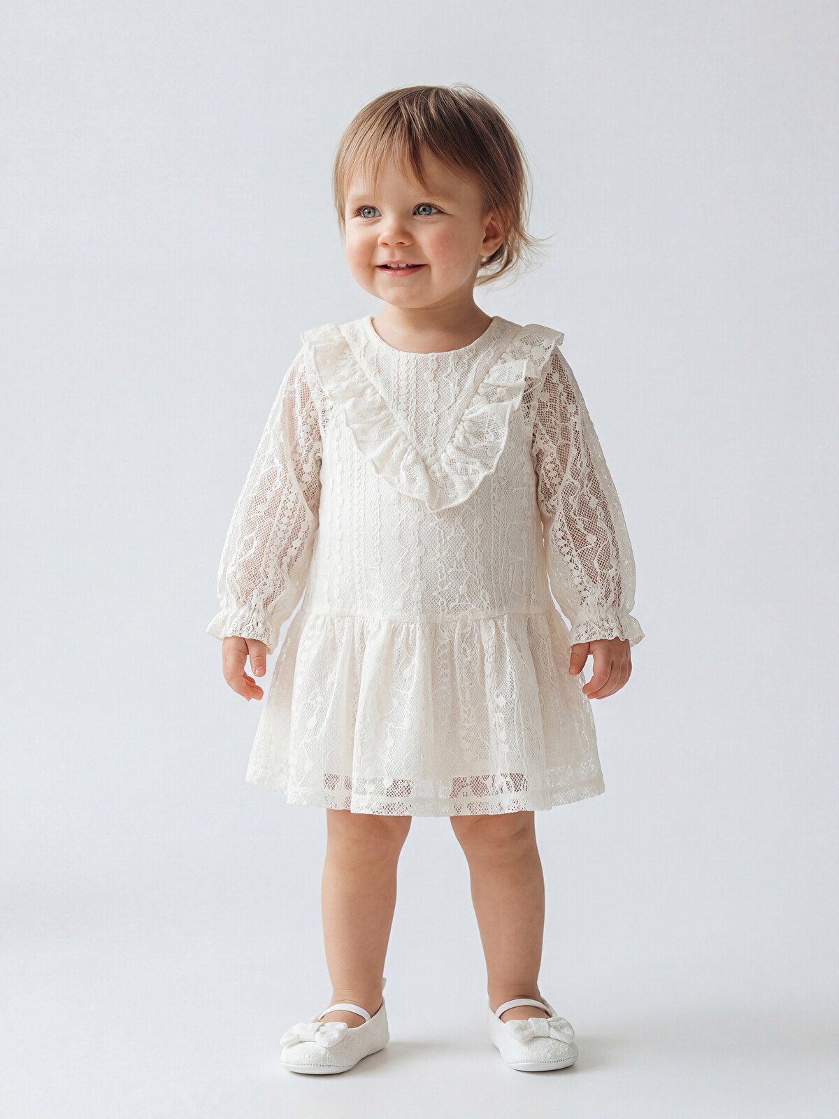 LCW baby Ekru Bebe Yaka Dantelli Kız Bebek Elbise - S67641Z1-FDL | LCW