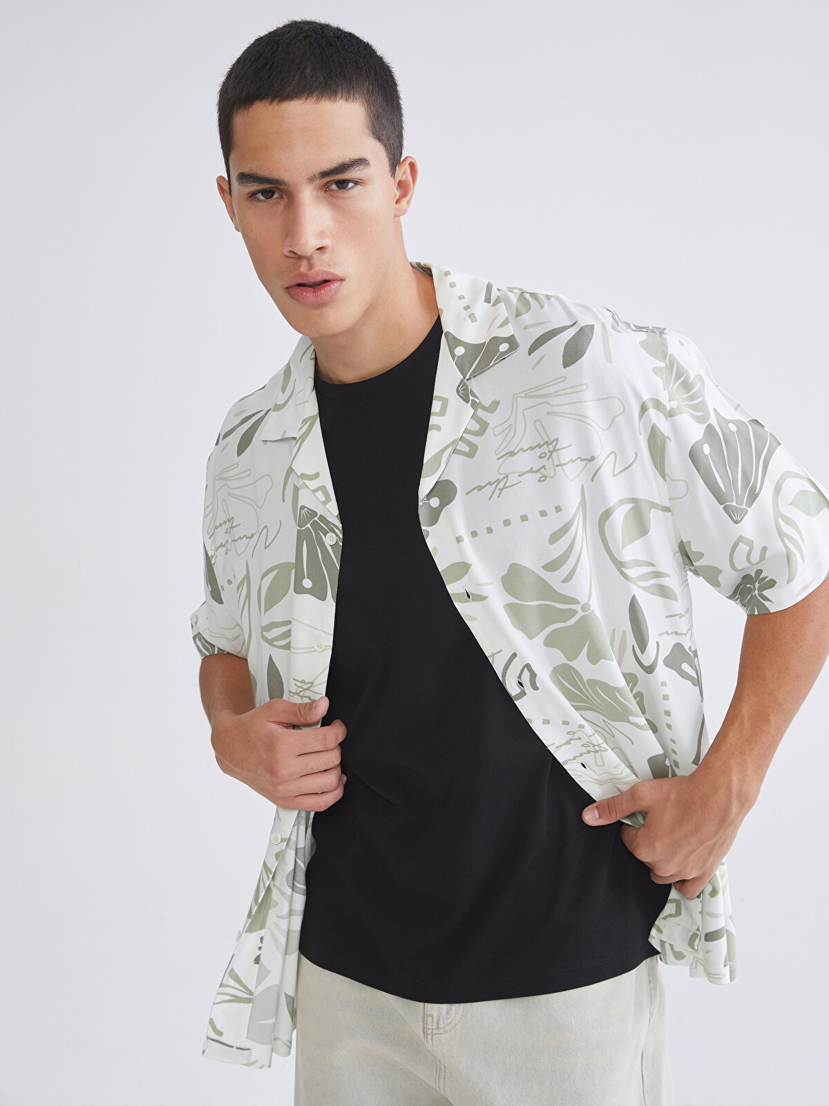 XSIDE Loose Fit Resort Collar Patterned Men's Shirt - S67772Z8-LRR
