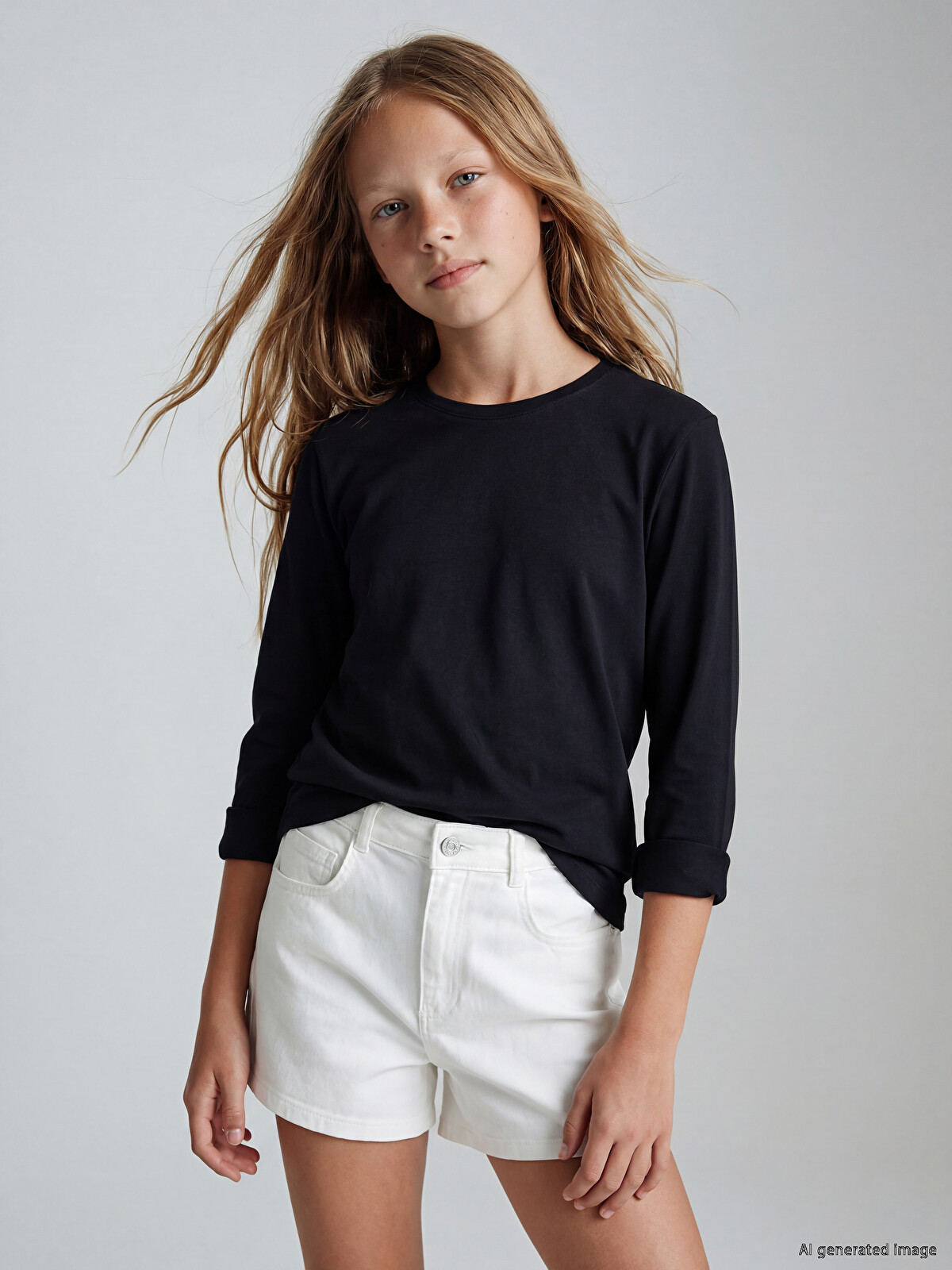 LCW Kids Siyah Bisiklet Yaka Basic Kız Çocuk Tişört - S67859Z4-CVL