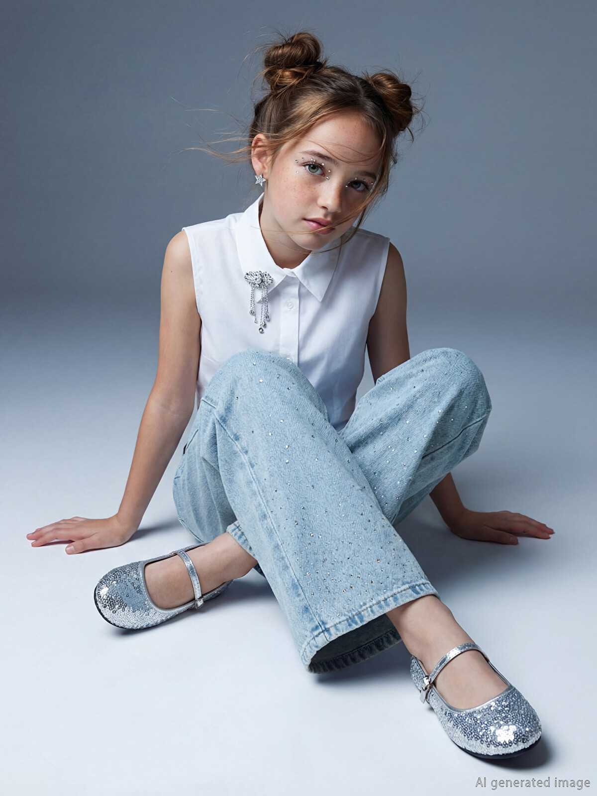 kiki291708オーダーページ-2 LCW Kids Джинси-кльош для дівчат, прикрашені стразами - S67947Z4