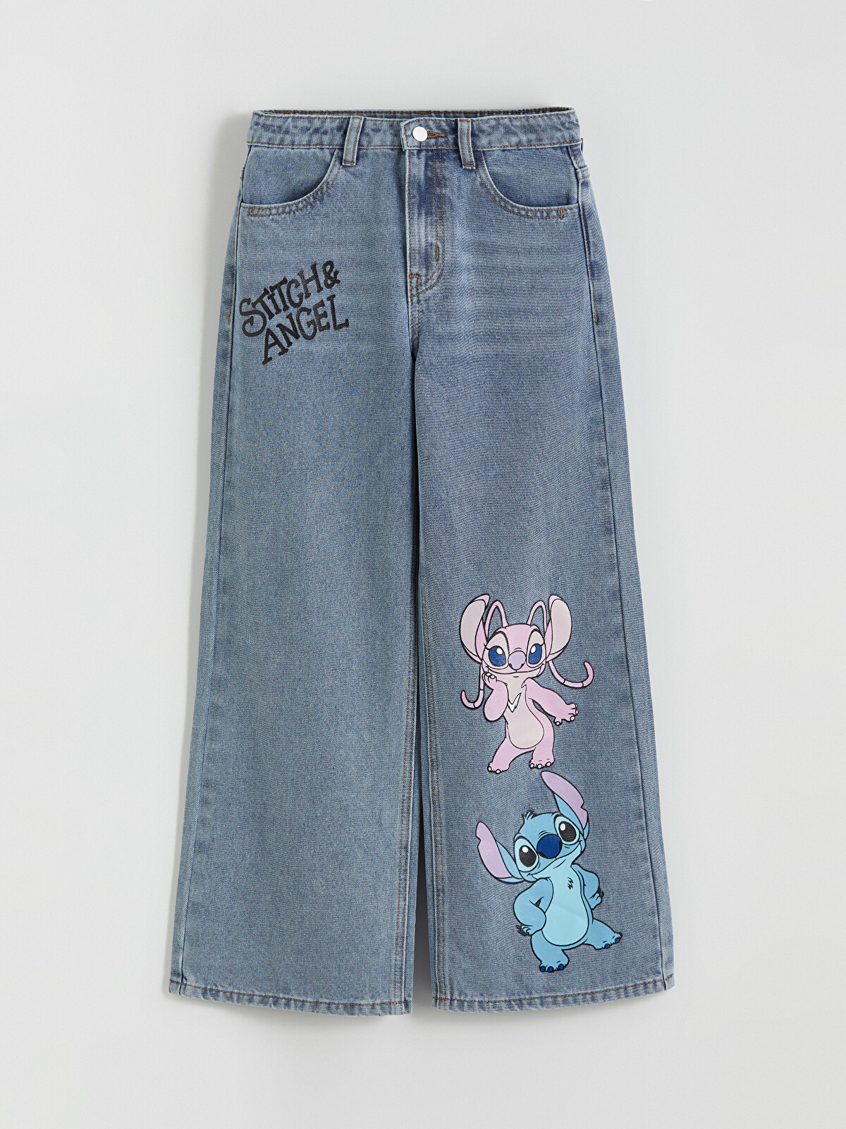 LCW Kids Wide-leg Stitch and Angel Print Girl's Jean Pants