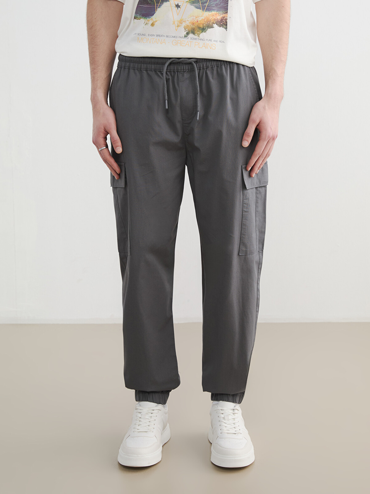 XSIDE Antrasit Standart Kalıp Poplin Erkek Jogger Pantolon