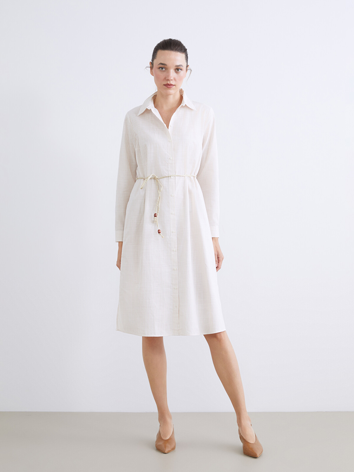 LCWAIKIKI Classic Sash Striped Women's Shirt Tunic - S68457Z8-ELZ