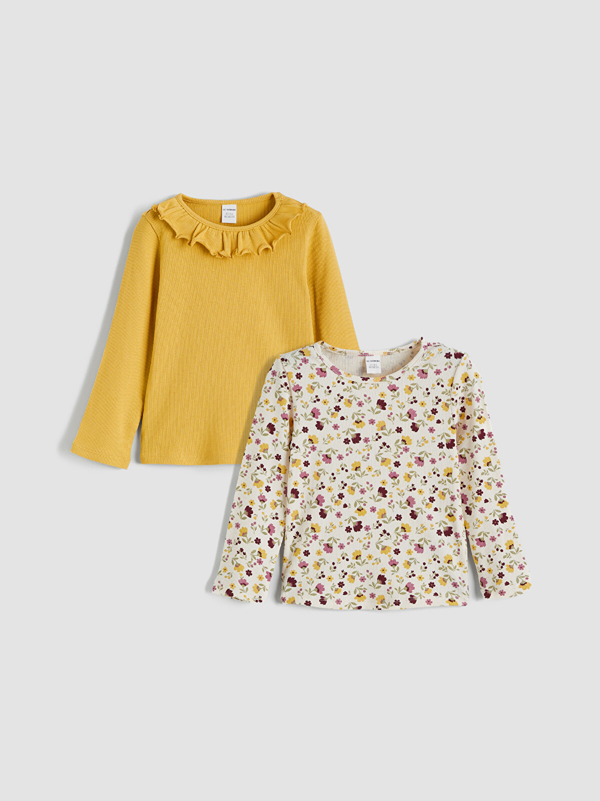 LCW Kids Bisiklet Yaka Kız Çocuk Fitilli Tişört 2'li - S68518Z1