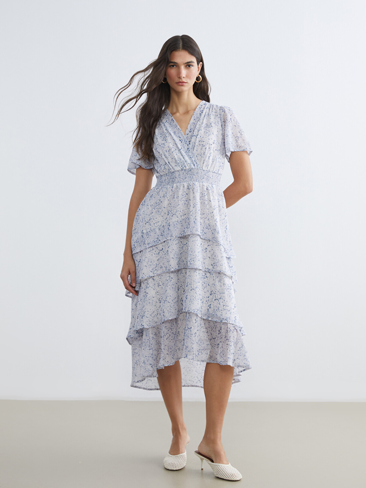 LCW STUDIO Double Breasted Floral Layered Chiffon Dress - S68522Z8