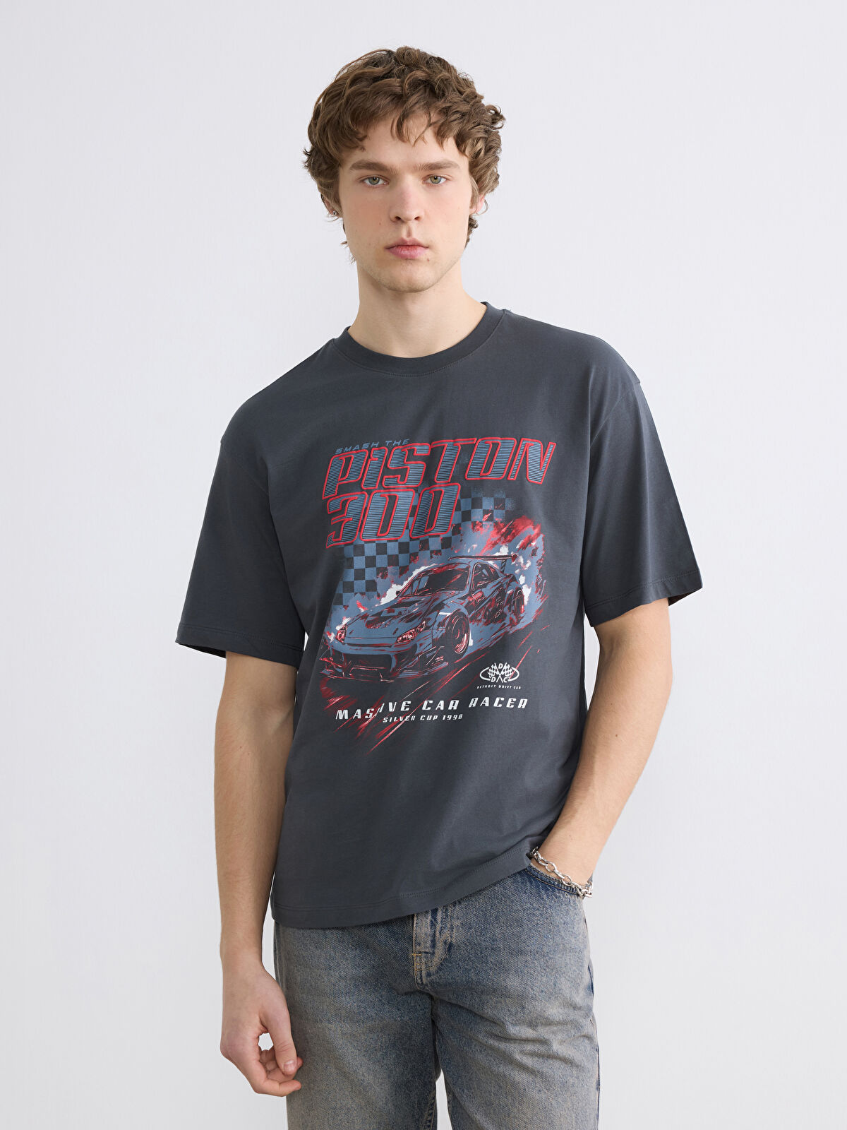 XSIDE Antrasit Bisiklet Yaka Baskılı Erkek Tişört - S68572Z8-YSG | LCW