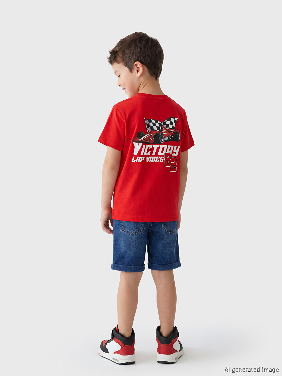ちー LCW Kids Kırmızı Bisiklet Yaka Baskılı Erkek Çocuk Tişört