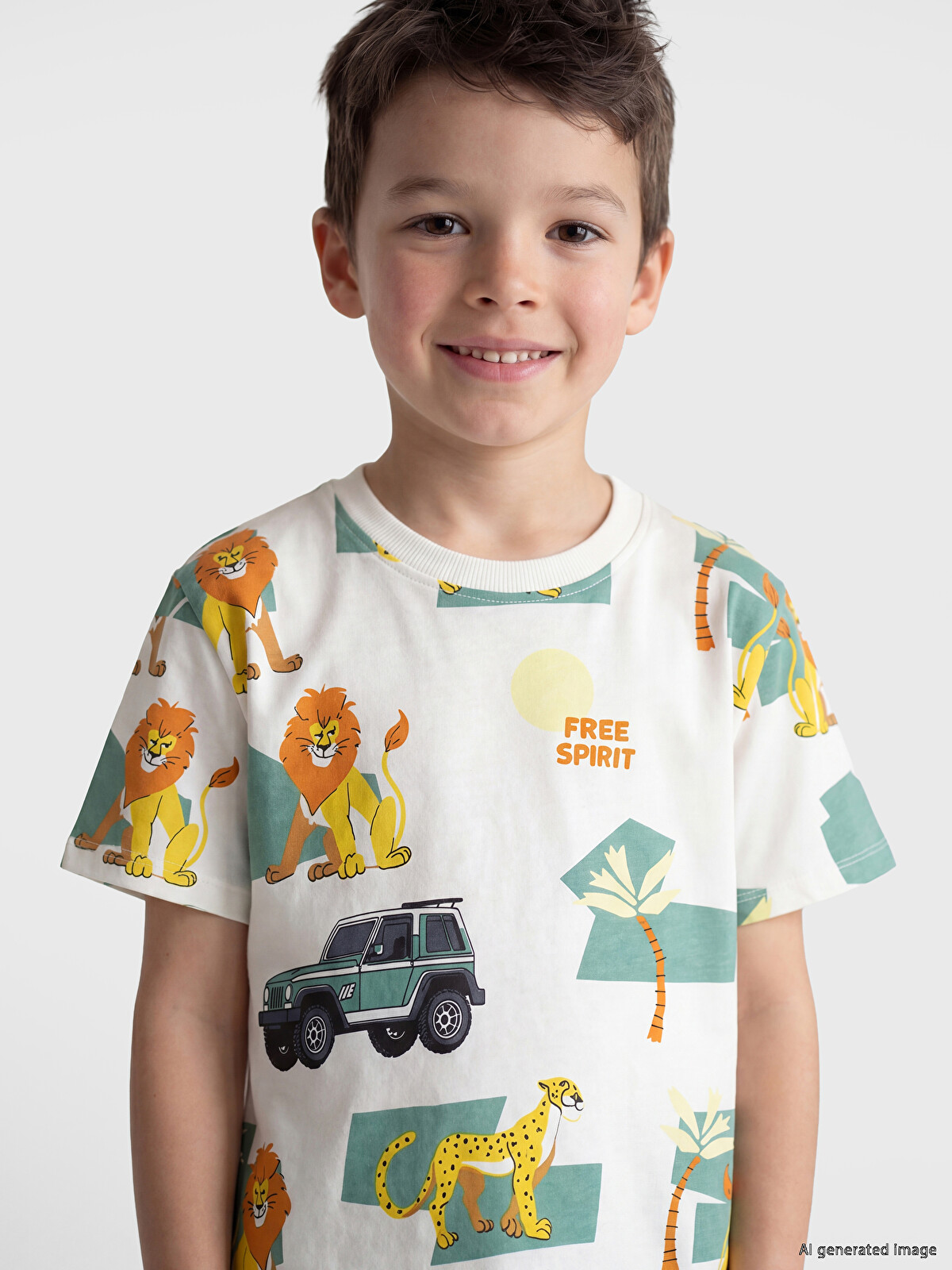 ruiです LCW Kids Ekru Penye Baskılı Loose & Bol Kısa Kollu Erkek Çocuk