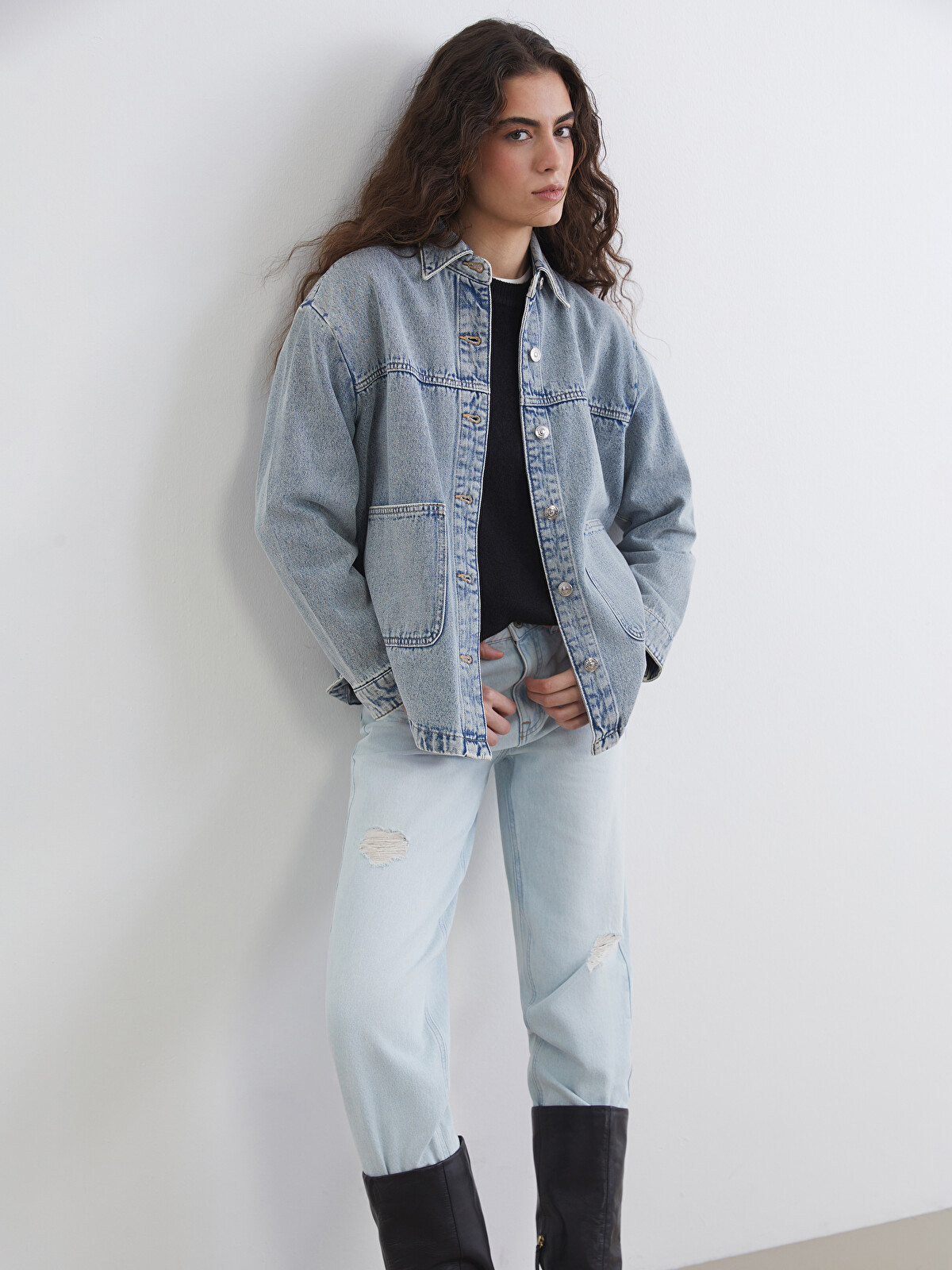 LCWAIKIKI Classic Collared Neck Oversize Women's Denim Jacket