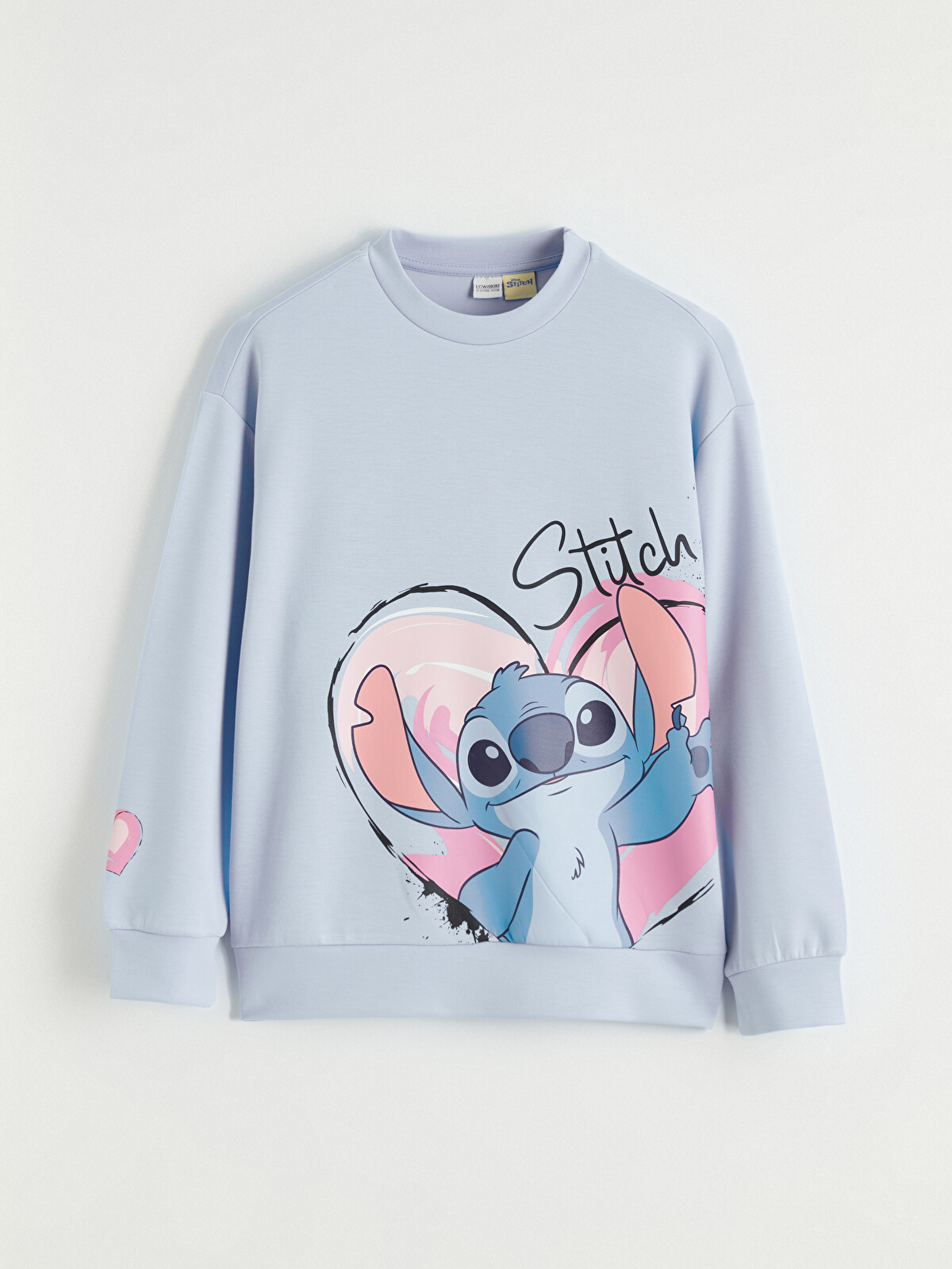 LCW Kids Mavi Bisiklet Yaka Stitch Baskılı Kız Çocuk Sweatshirt ve
