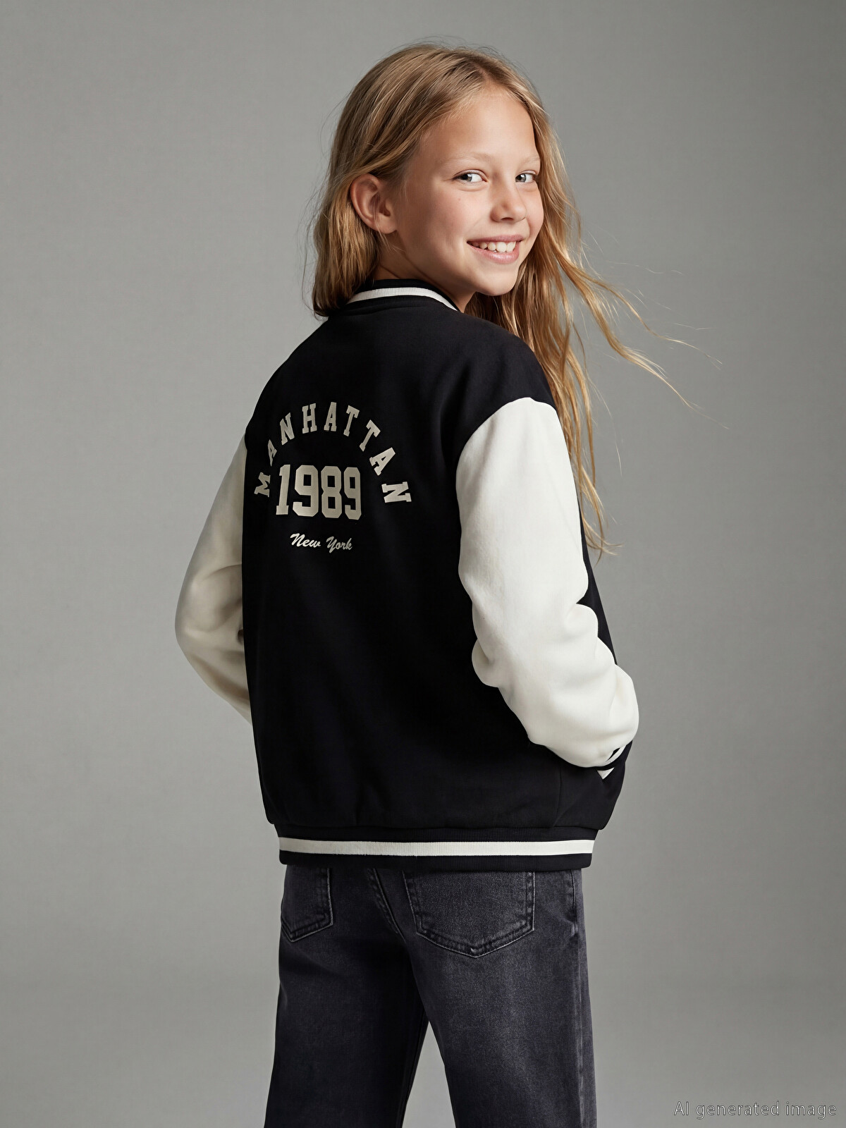 LCW Kids Printed Girls' College Jacket - S69407Z4-CVL | LC Waikiki