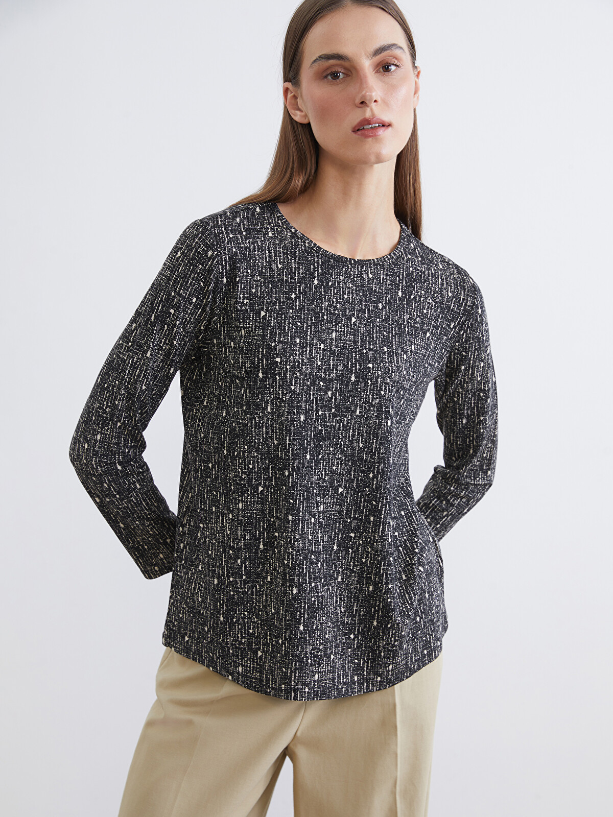 LCW Grace Crew Neck Patterned Blouse - S69429Z8-SW8 - LC Waikiki