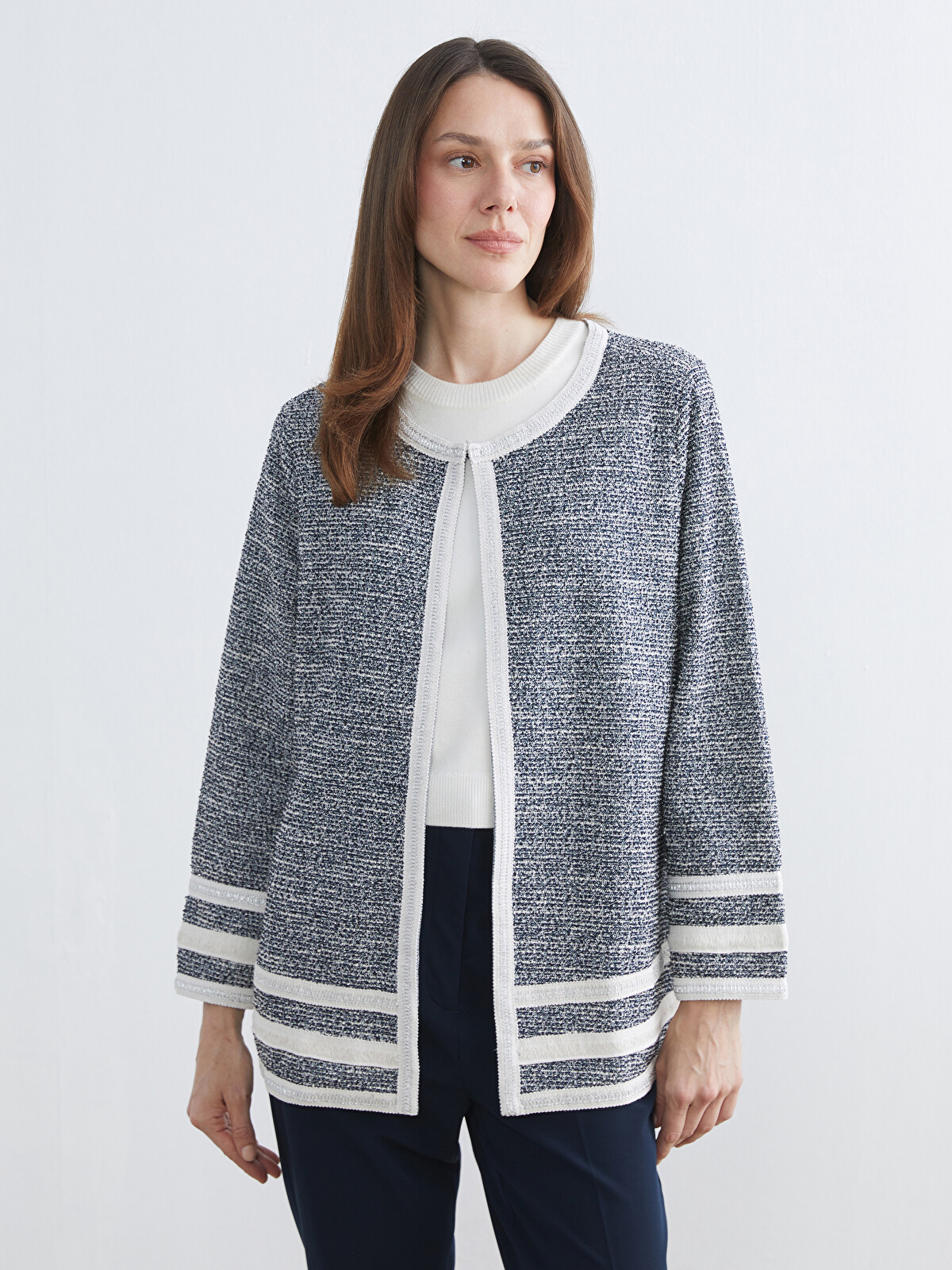 LCW Grace Crew Neck Patterned Women's Cardigan - S69517Z8-MLC | LC