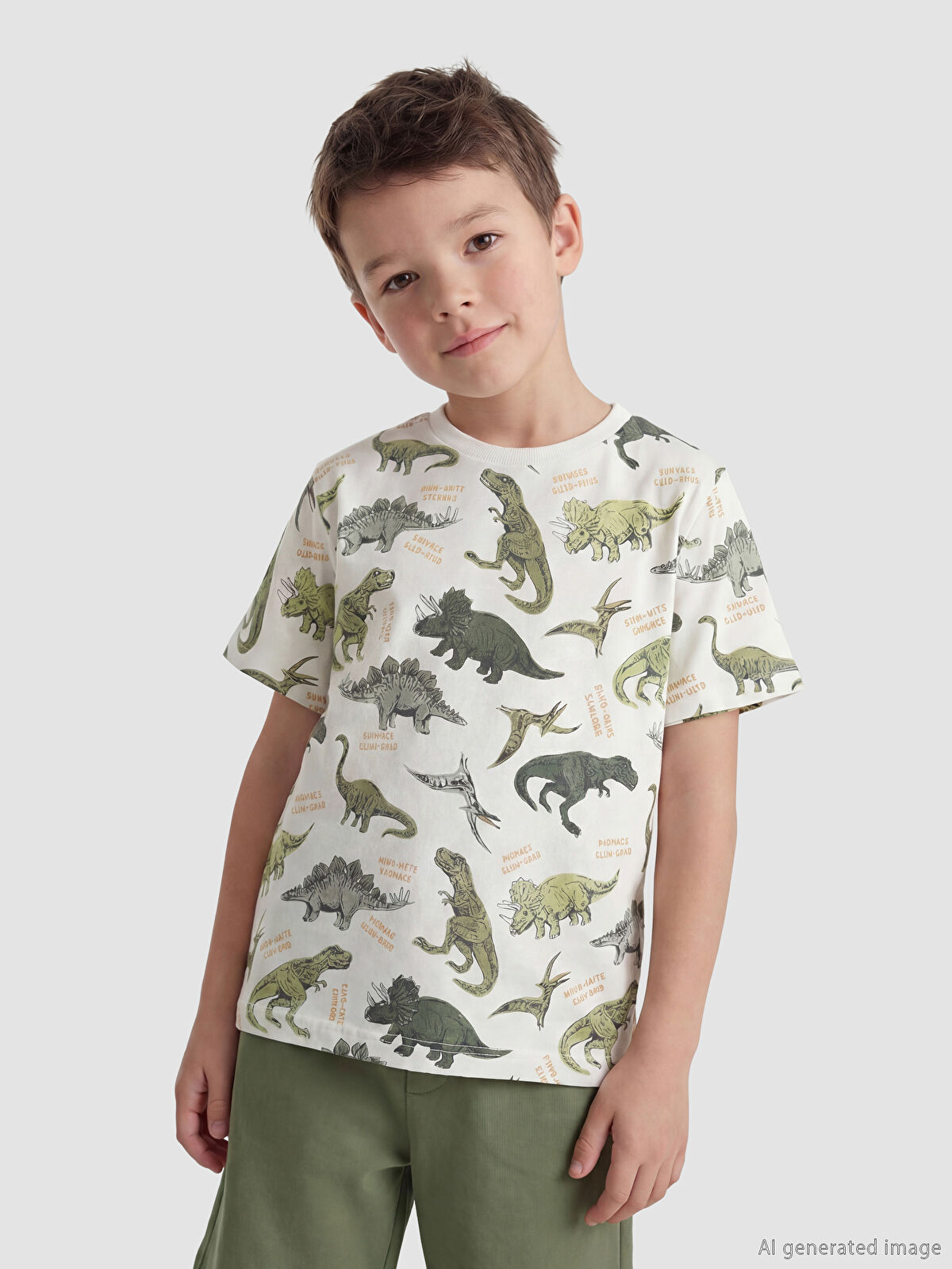 TTページ LCW Kids Ekru Dinozor Baskılı Erkek Çocuk Tişört ve Şort