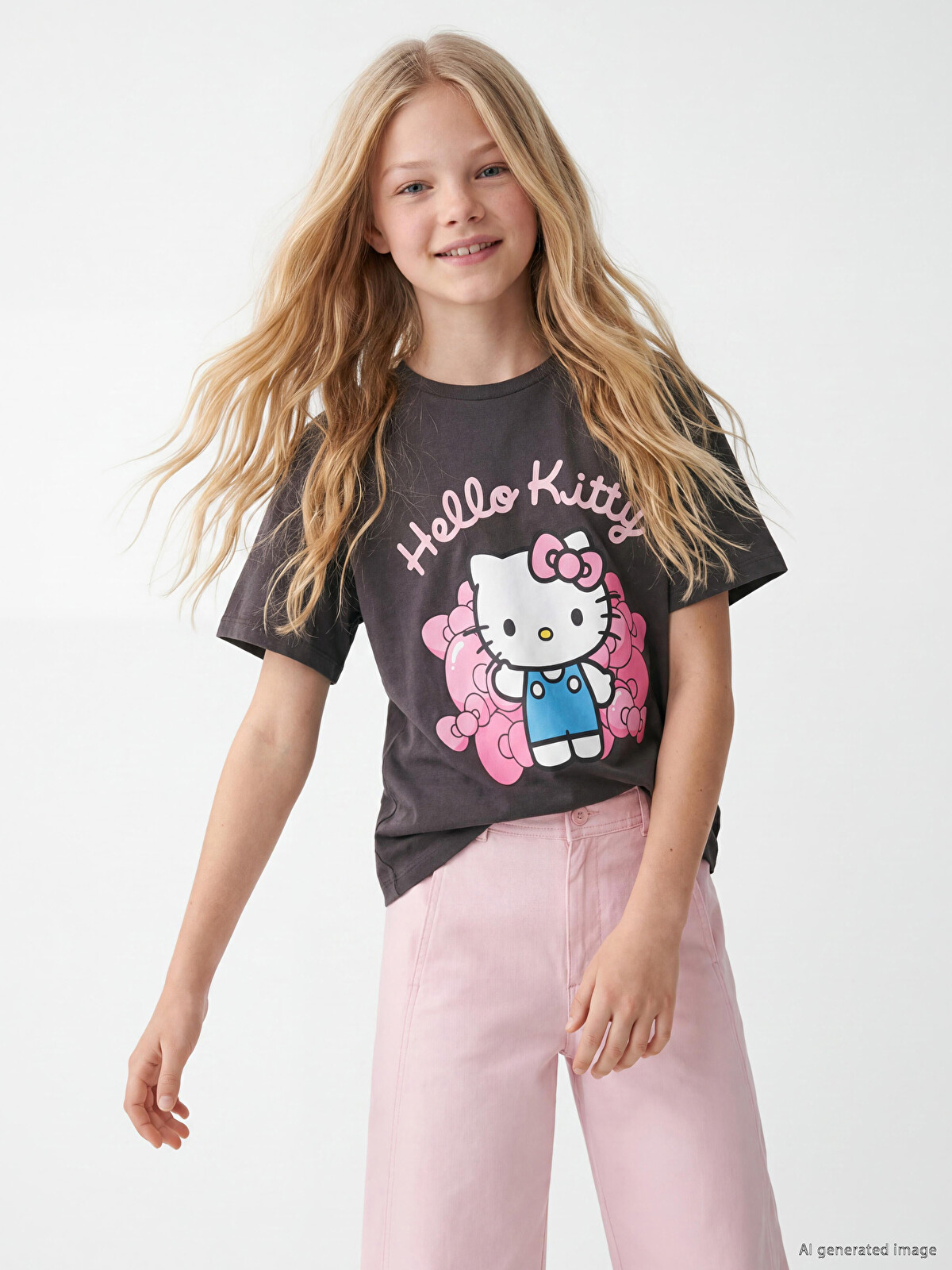 きよきよ LCW Kids Bisiklet Yaka Hello Kitty Baskılı Kız Çocuk Tişört