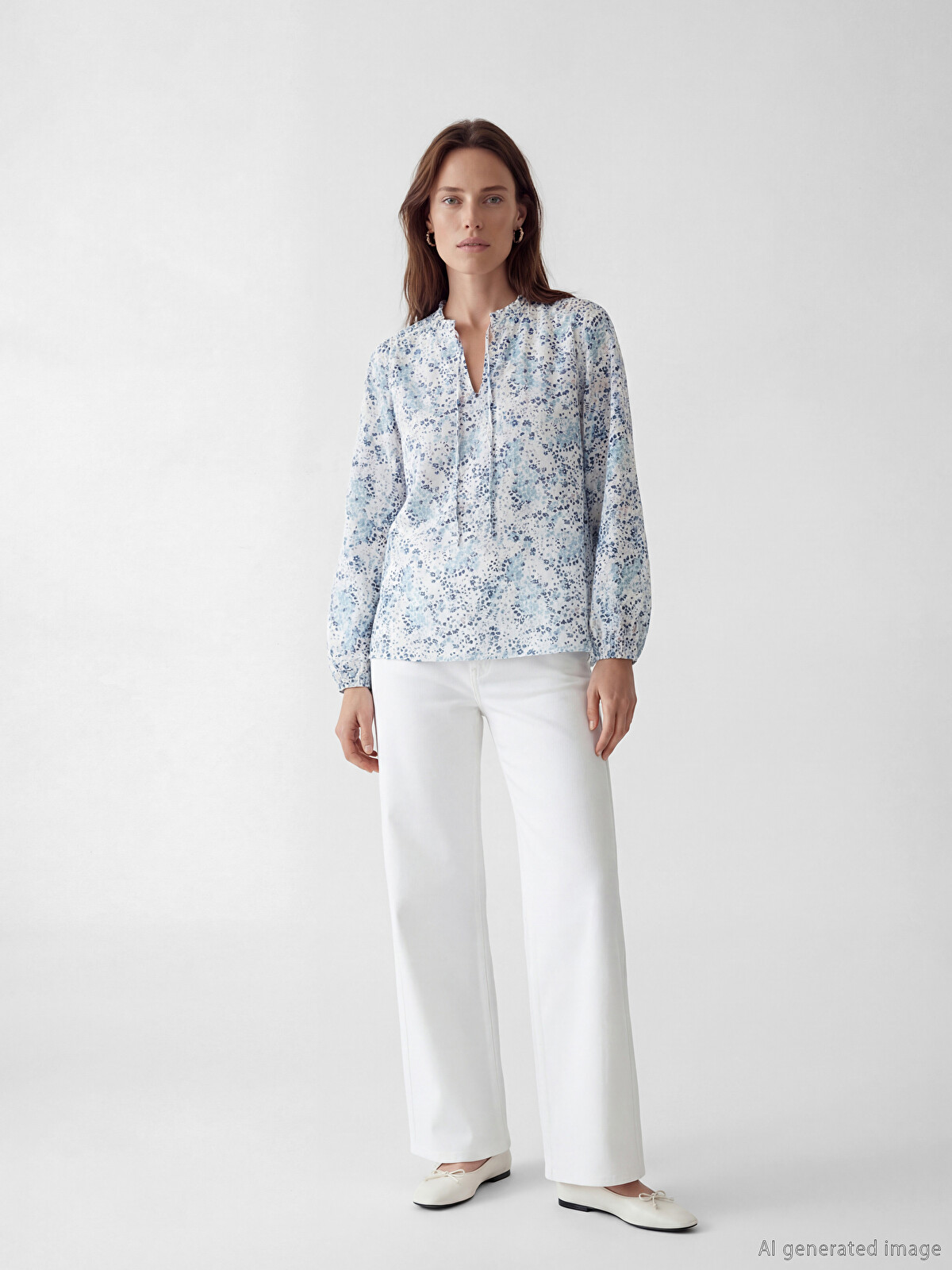 LCW Grace Tie Neck Patterned Blouse - S69846Z8-SWC | LC Waikiki