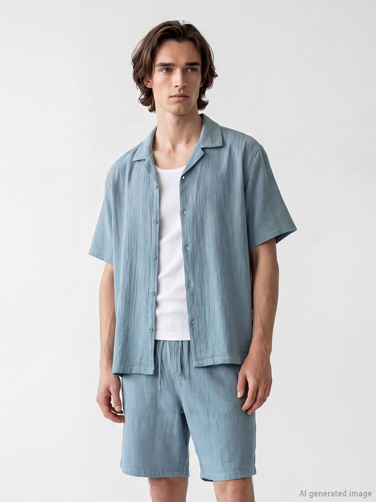 XSIDE Loose Fit Resort Collar Muslin Men's Shirt - S6AB29Z8-1VC