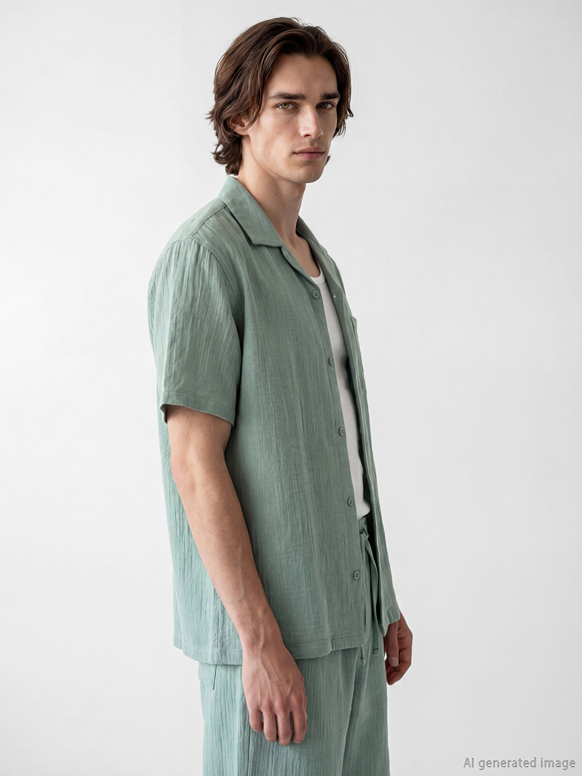 XSIDE Loose Fit Resort Collar Muslin Men's Shirt - S6AB29Z8-GPP