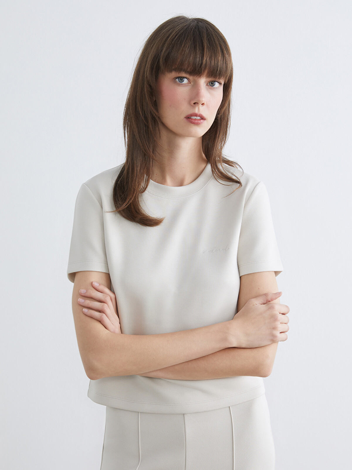 LCW Vision Women's Embroidered Soft Touch Crew Neck T-shirt
