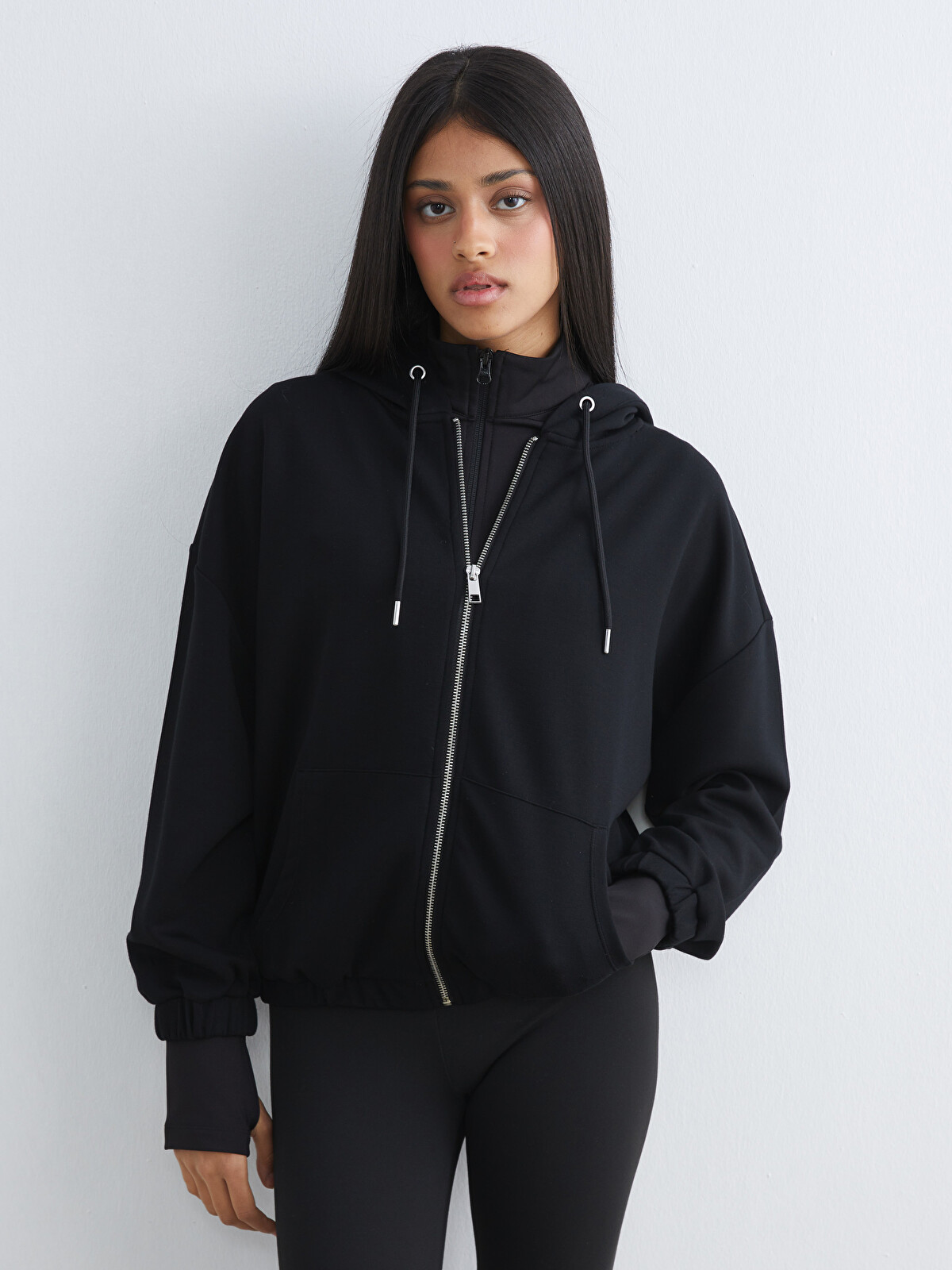KOOR SPORT Hooded Oversize Women's Zippered Sweatshirt - S6AG03Z8