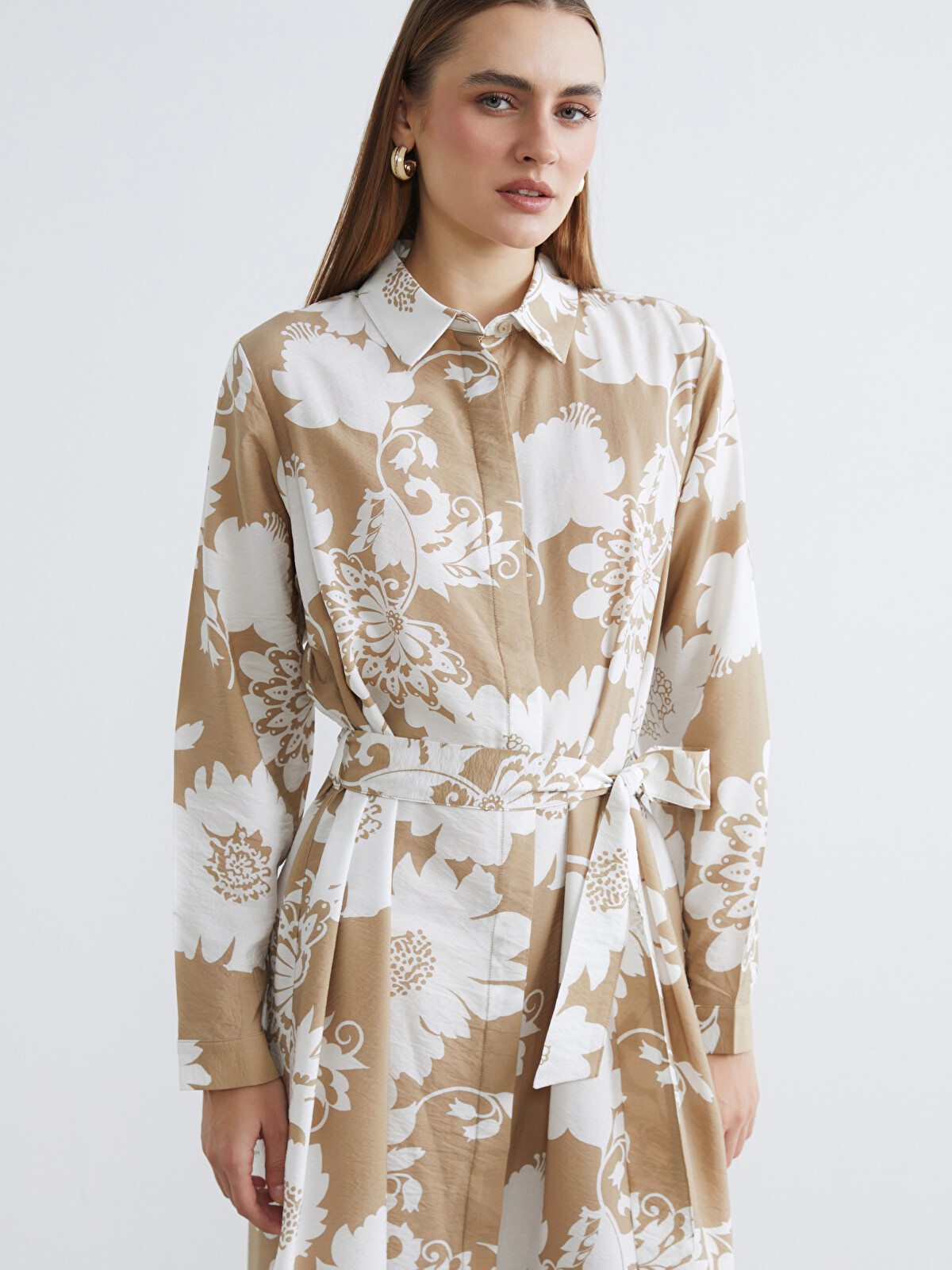 LCW EVERYDAY Rochie Cămașă Cu Model Cu Talie Evidențiată Și Cordon