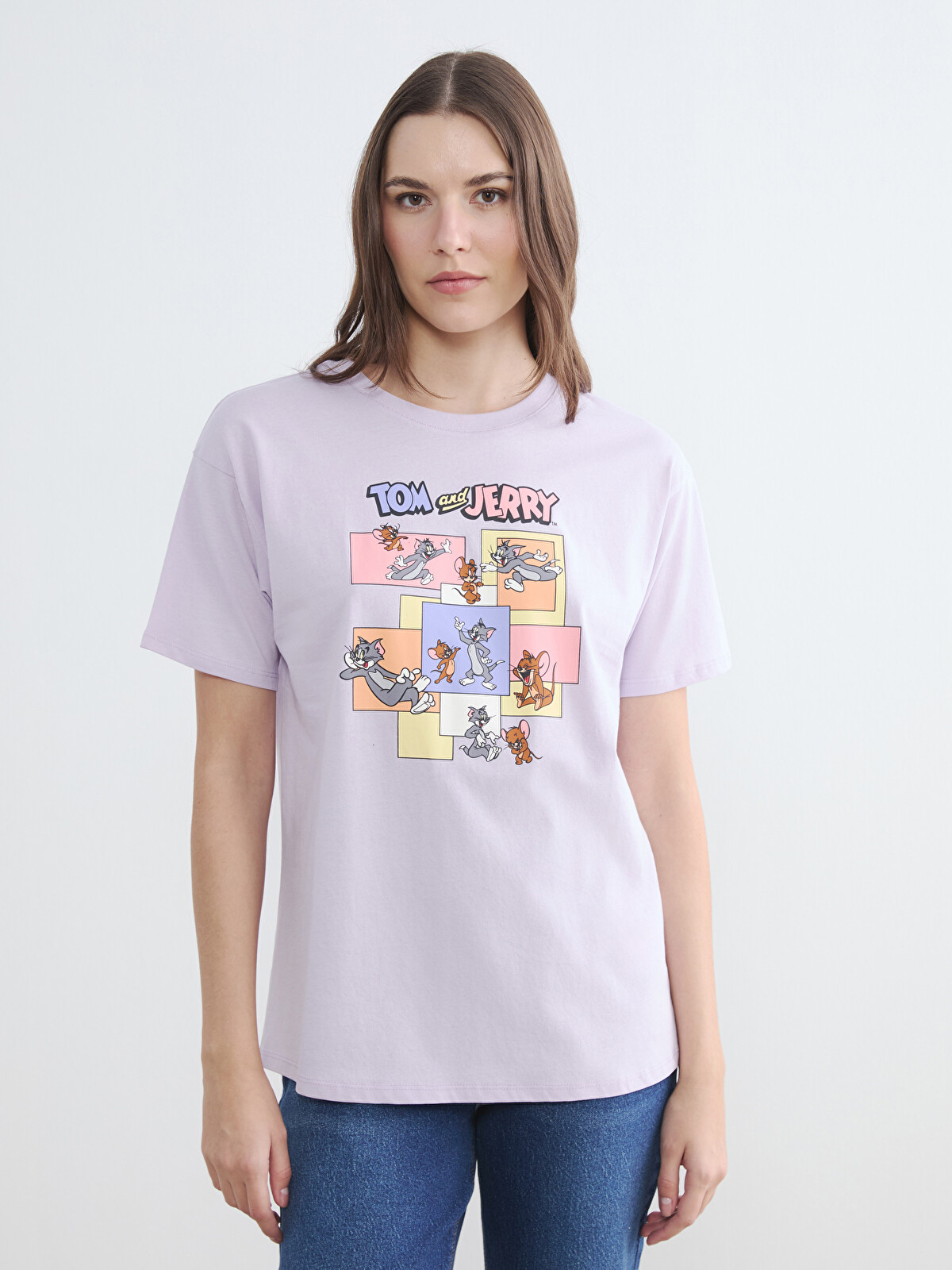 LCW Comfort Bisiklet Yaka Tom & Jerry Baskılı Kadın Tişört