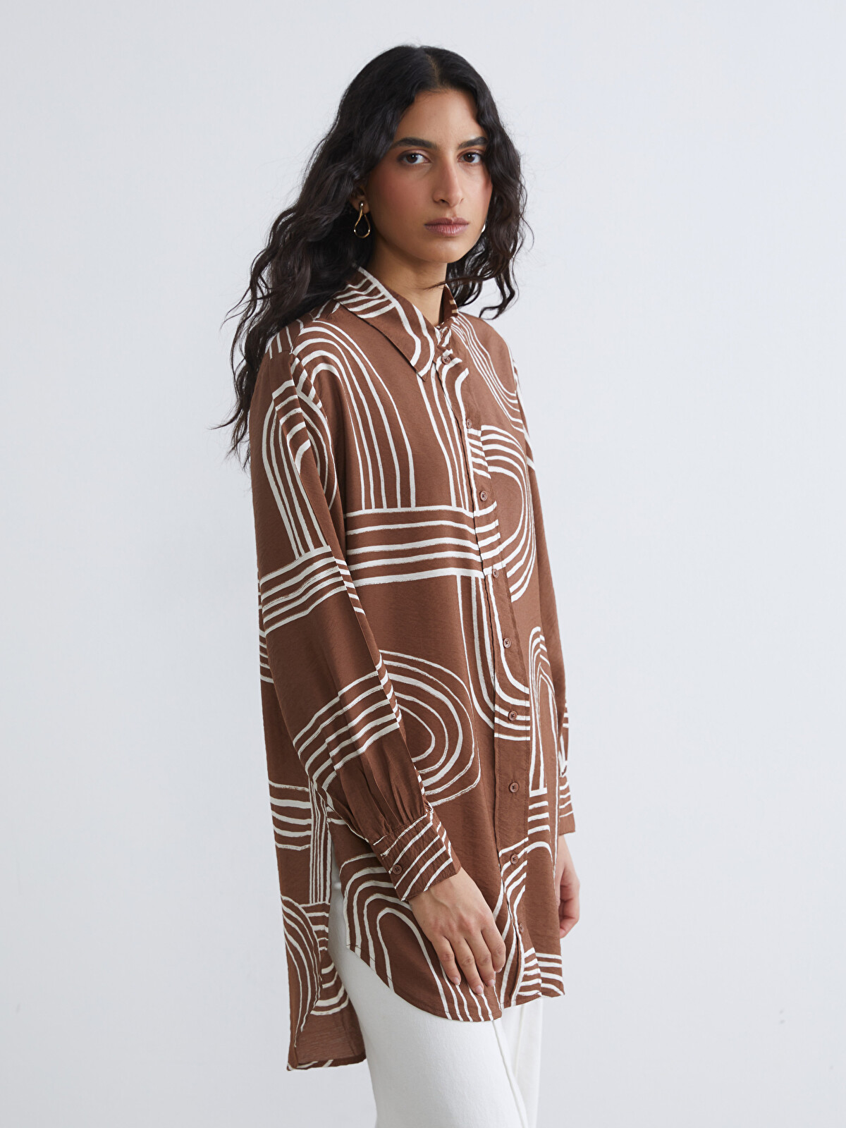 LCW Modest Patterned Women's Shirt Tunic - S6AS64Z8-LQY | LC Waikiki