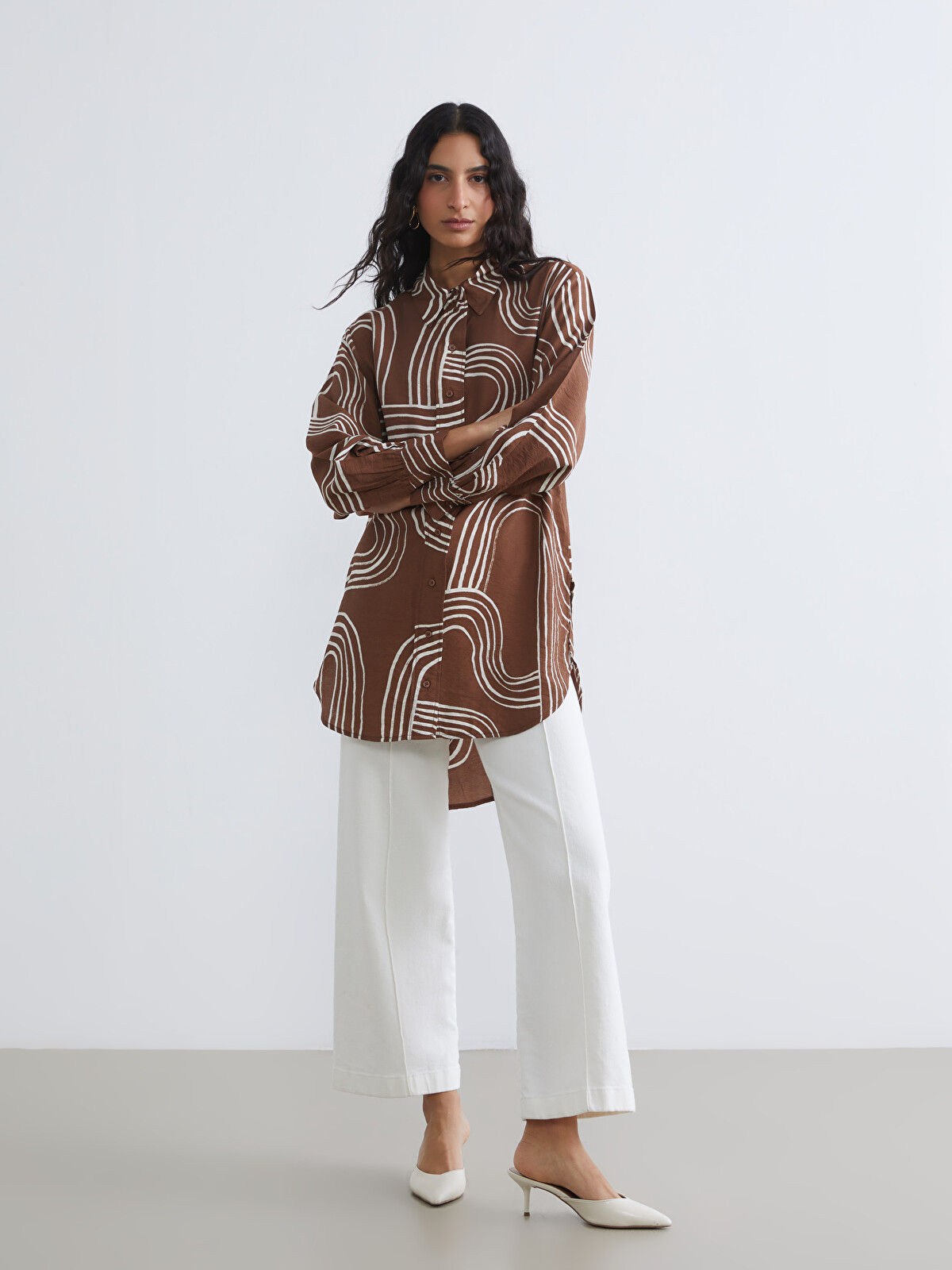 LCW Modest Patterned Women's Shirt Tunic - S6AS64Z8-LQY | LC Waikiki