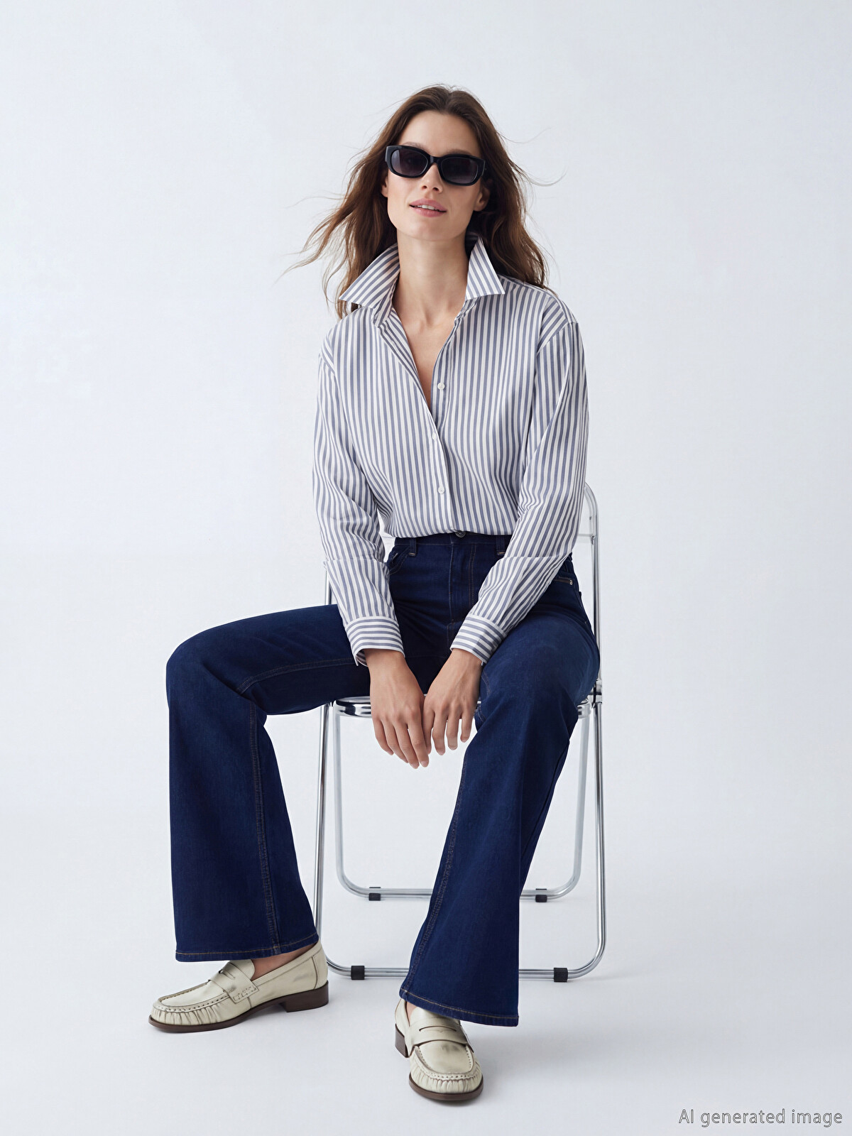 LCW Modest Striped Women's Shirt Tunic - S6AS78Z8-LEN | LC Waikiki