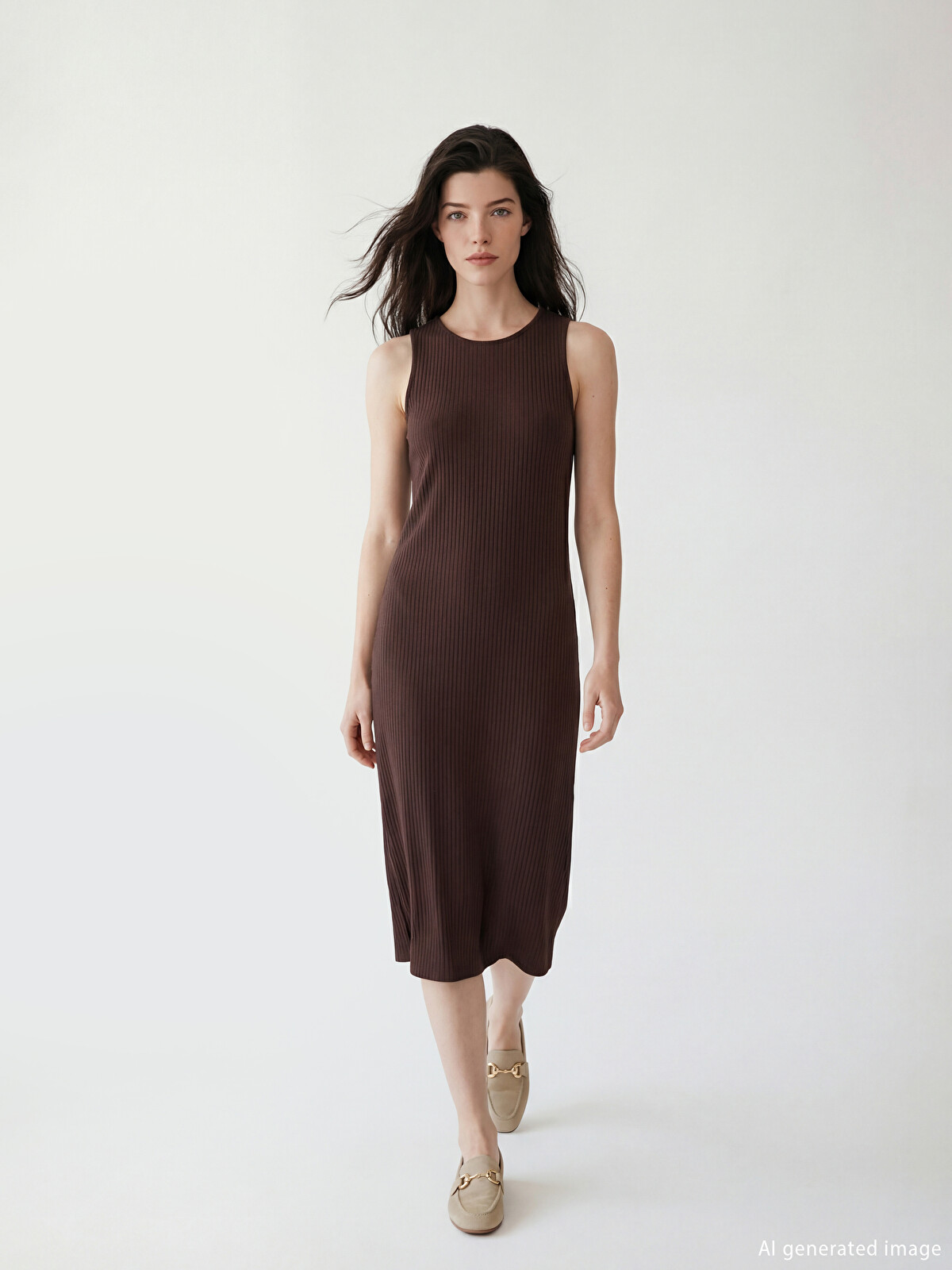 LCW Comfort Crew Neck Ribbed Slit Dress - S6AS81Z8-HMK | LC Waikiki