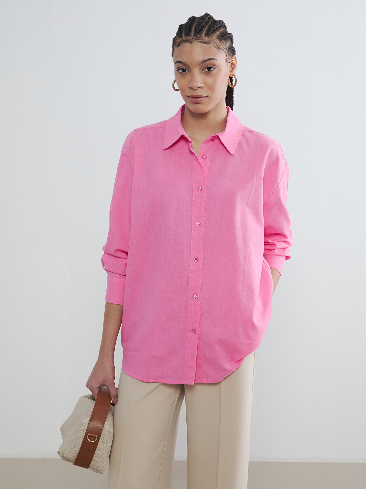 70s〜　pink rayon shirt open color LCW Vision Oversize Women's Shirt - S6AT06Z8-FJA | LC Waikiki