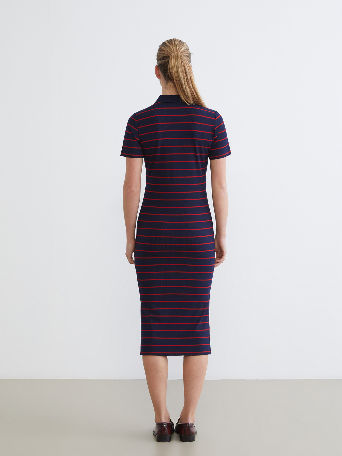 LCW Comfort Striped Polo Collar Bodycon Dress - S6AY50Z8-E48 | LC