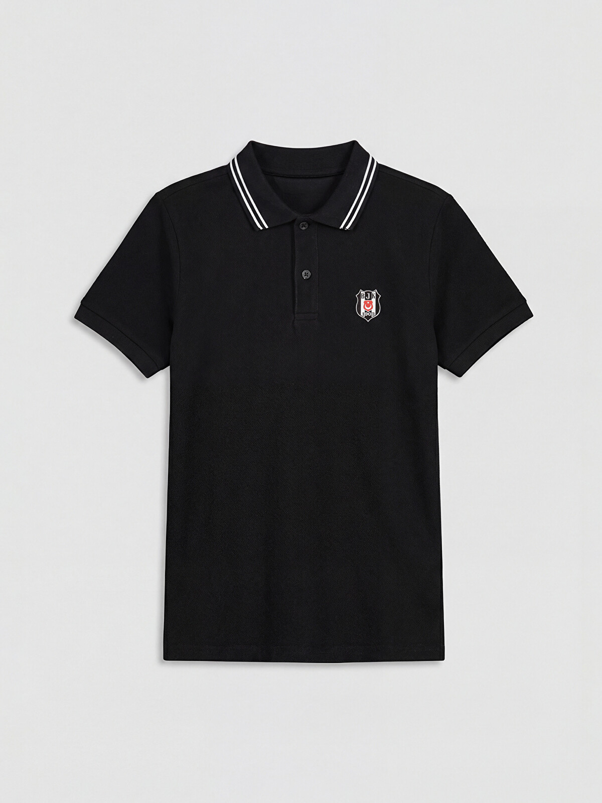 LCW Kids Siyah Beşiktaş Baskılı Erkek Çocuk Polo Yaka Pike Tişört