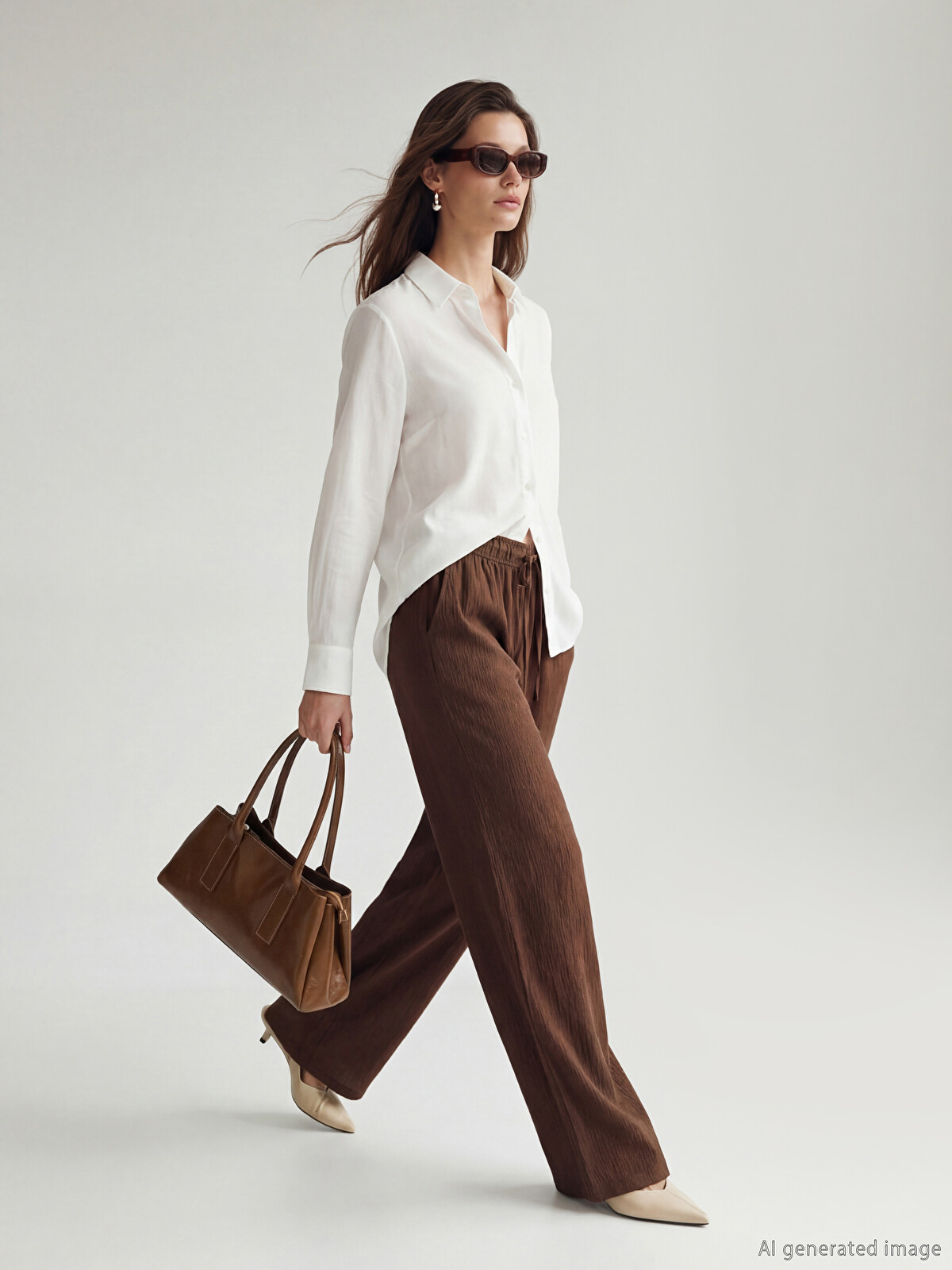 LCW Modest Elastic Waist Wide Leg Women's Trousers - S6BE08Z8-HCW
