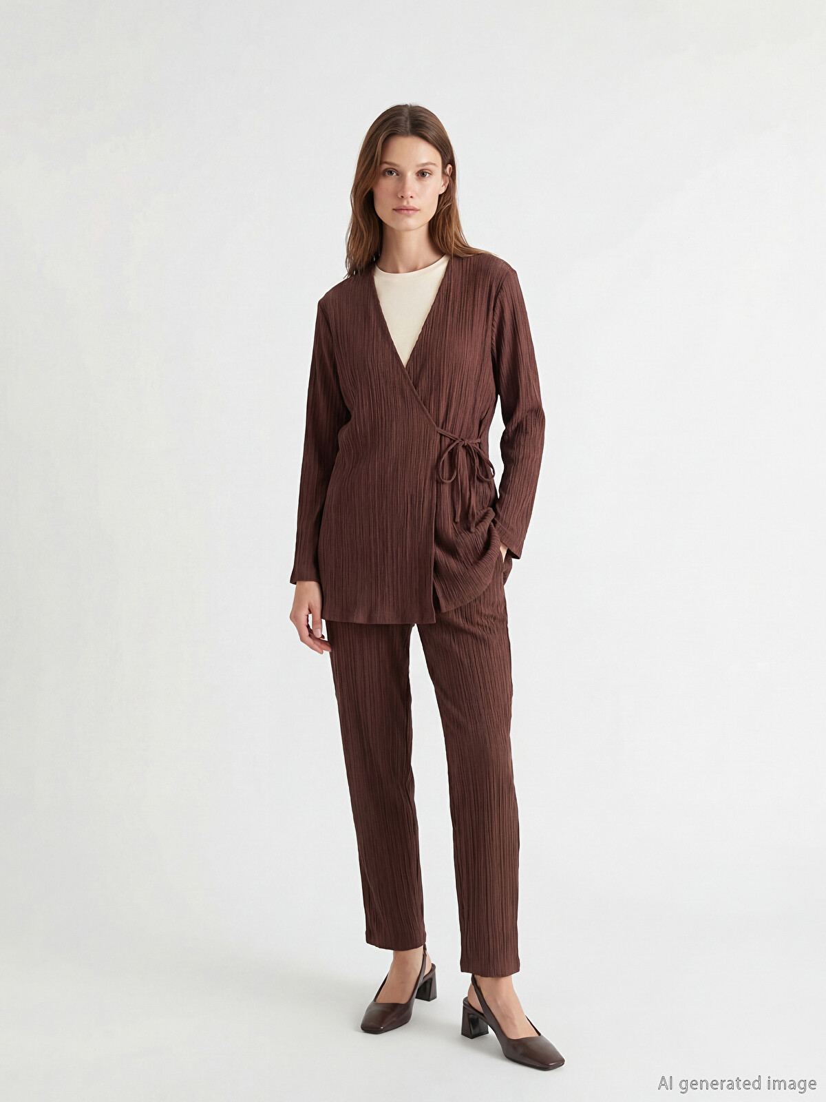 LCW Modest Elastic Waist Textured Women's Trousers - S6BE09Z8-DJ7