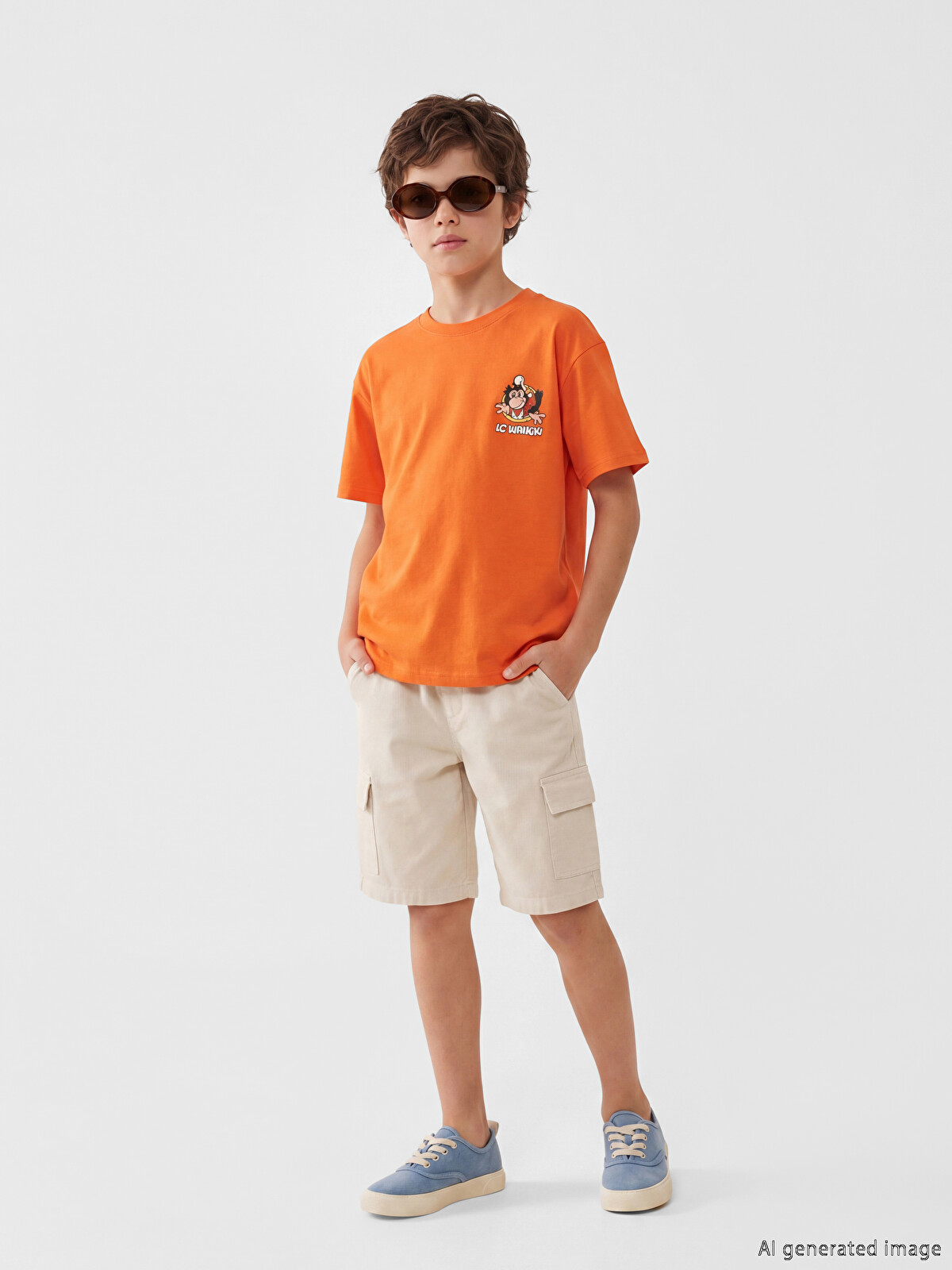 LCW Kids Turuncu Nostaljik Maymun Baskılı Unisex Çocuk Tişört
