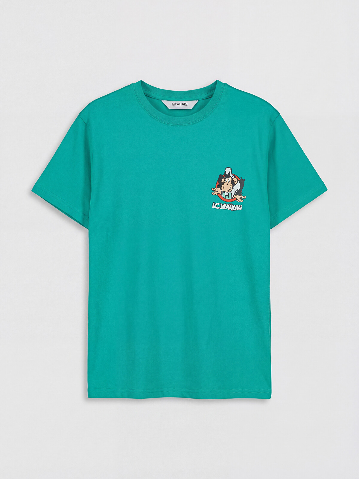 LCW Kids Yeşil Nostaljik Maymun Baskılı Unisex Çocuk Tişört