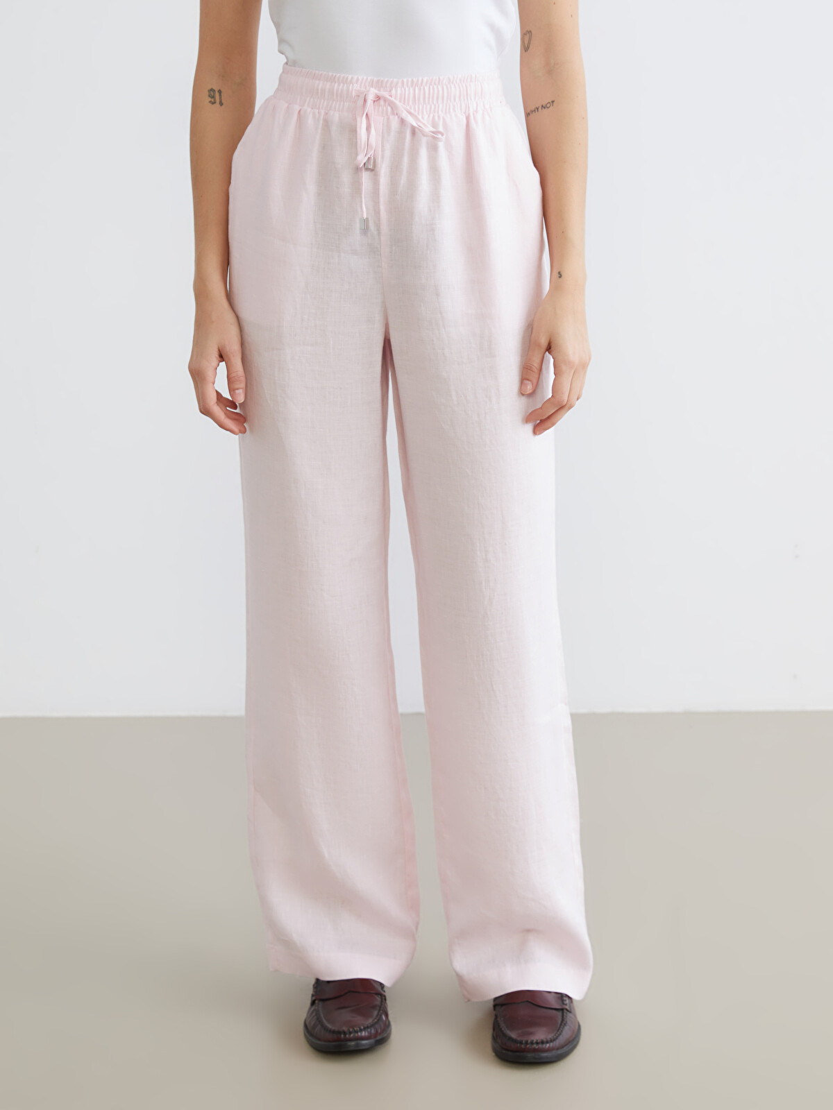 XSIDE Elastic Waist Linen Women's Trousers - S6BK48Z8-DMQ - LC Waikiki
