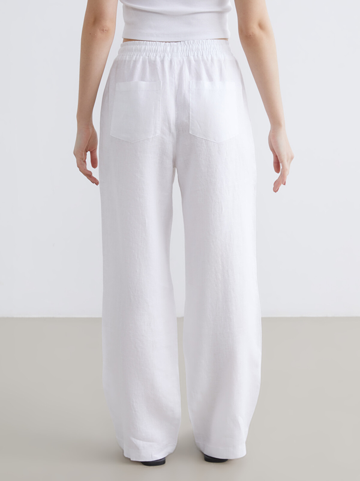 XSIDE Elastic Waist Linen Women's Trousers - S6BK50Z8-Q6K | LC Waikiki
