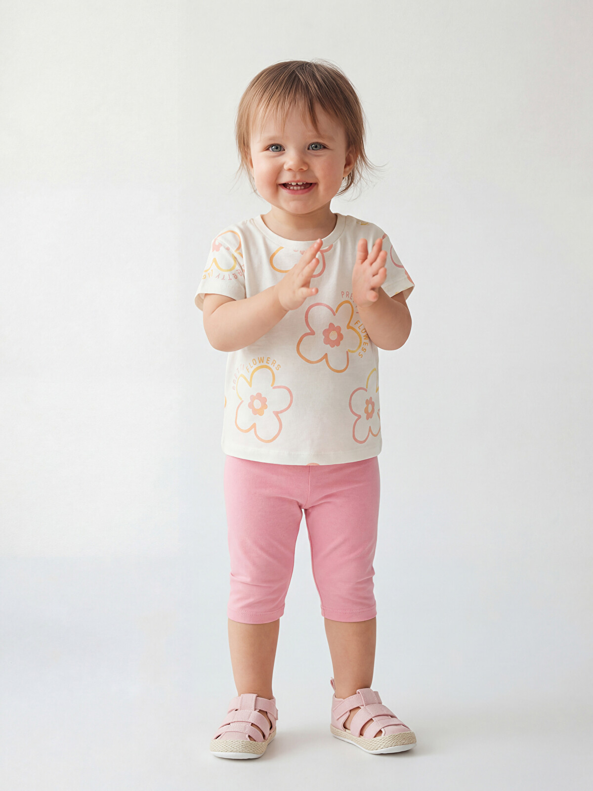 LCW baby Ekru Çiçekli Kız Bebek Tişört Ve Tayt - S6BL17Z1-LRA | LCW