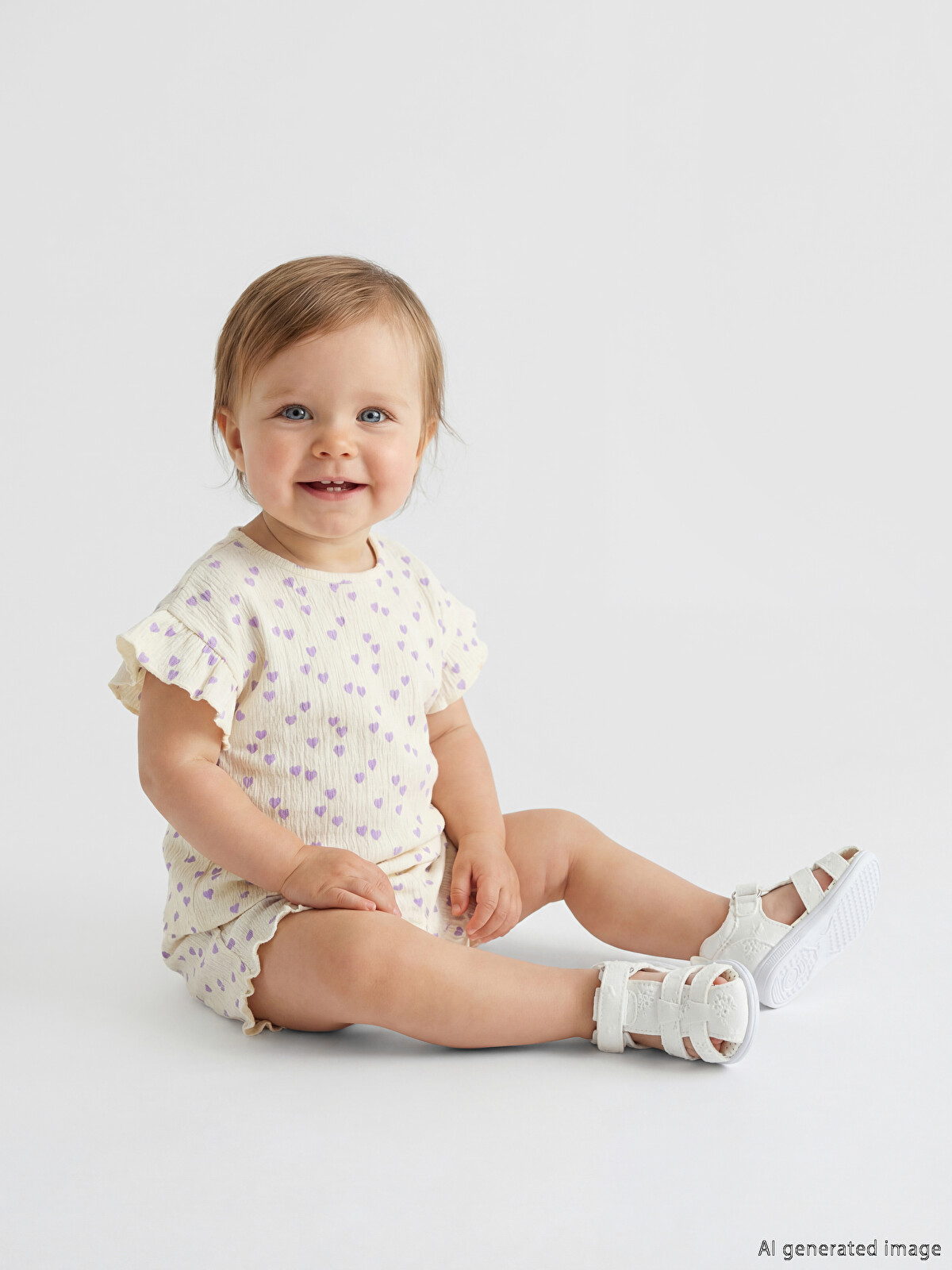 LCW baby Heart Patterned Baby Girls' T-shirt And Shorts - S6BL21Z1