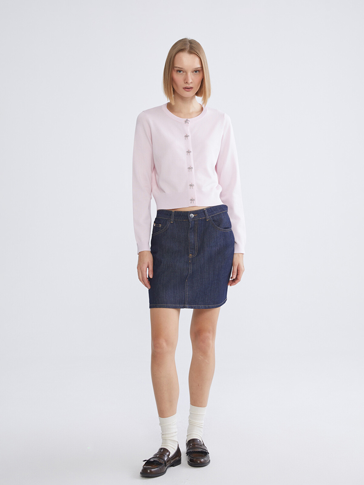 XSIDE Bisiklet Yaka Crop Kadın Triko Hırka - S6BQ06Z8-QNT | LC Waikiki