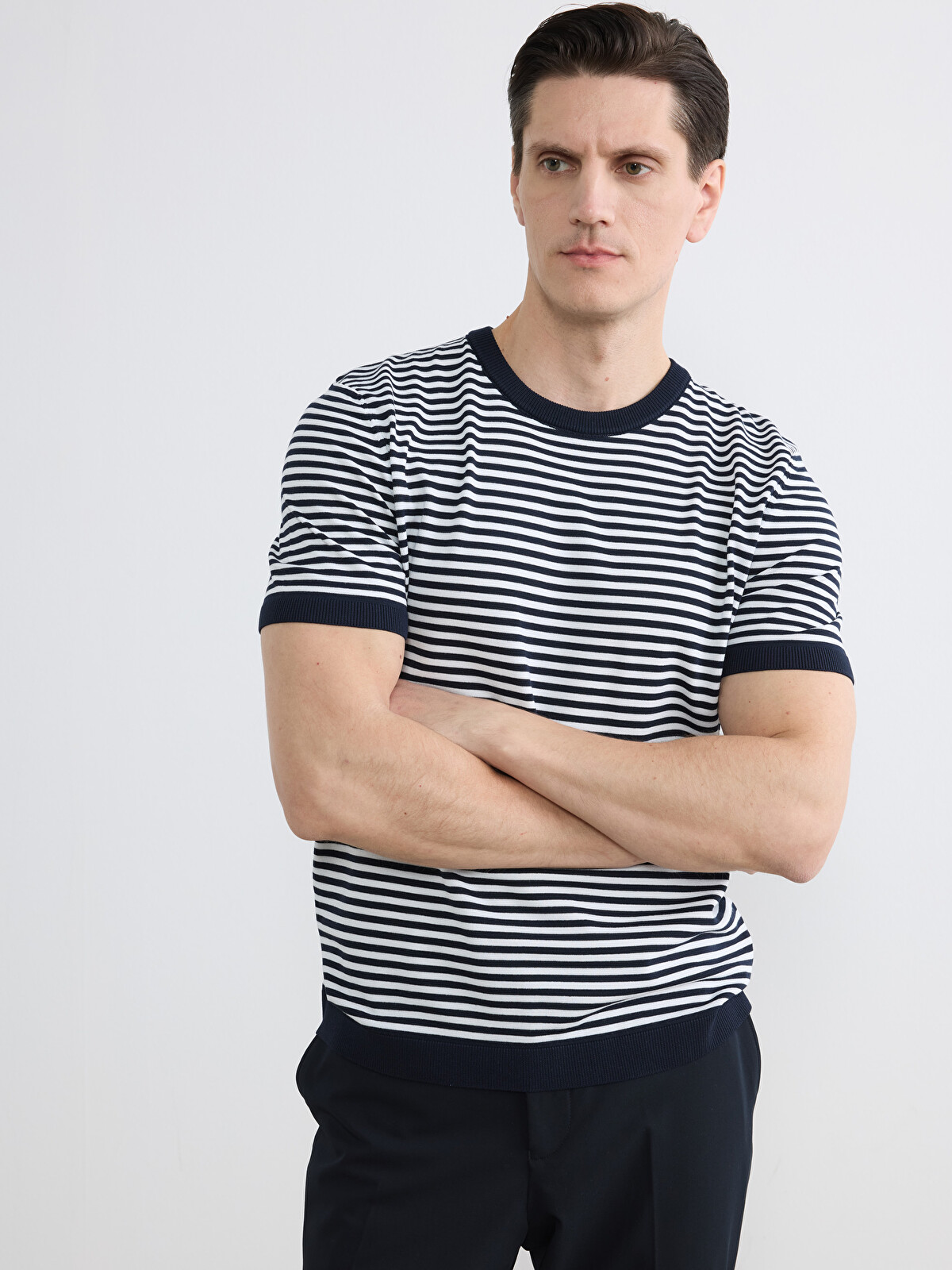 LCW Vision Crew Neck Striped Short Sleeve Men's Knitwear Sweater